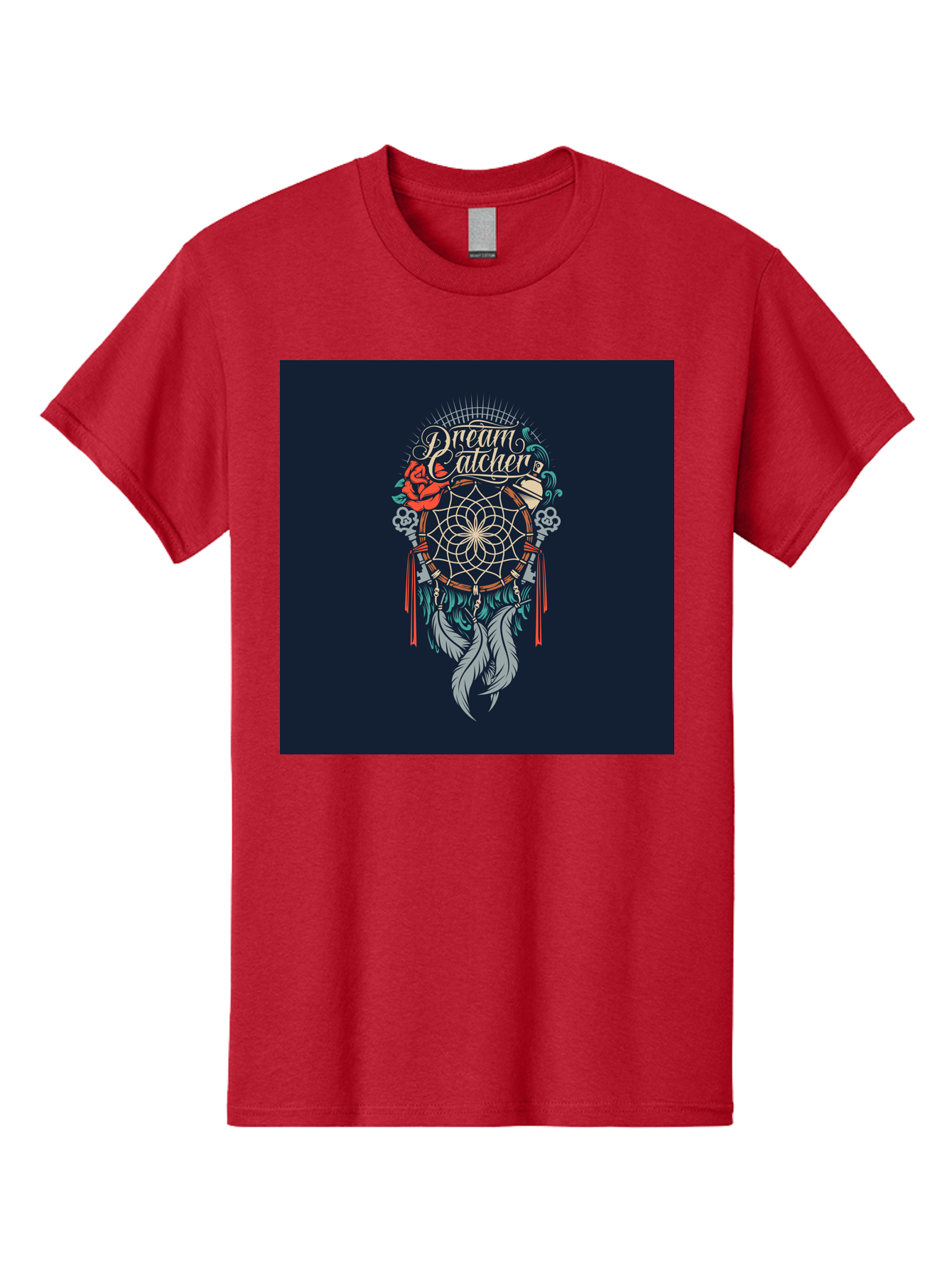 Dream-Catcher Men'S Graphic Tee, 100% Cotton, Comfortable Casual Summer Wear, Machine Washable, Dream Catcher, Bohemian Decor, Feather Design, Mystical Art, Spiritual Symbolism, Tribal Tattoo, Mystical Vibes, Dreamcatcher Art, Aab467