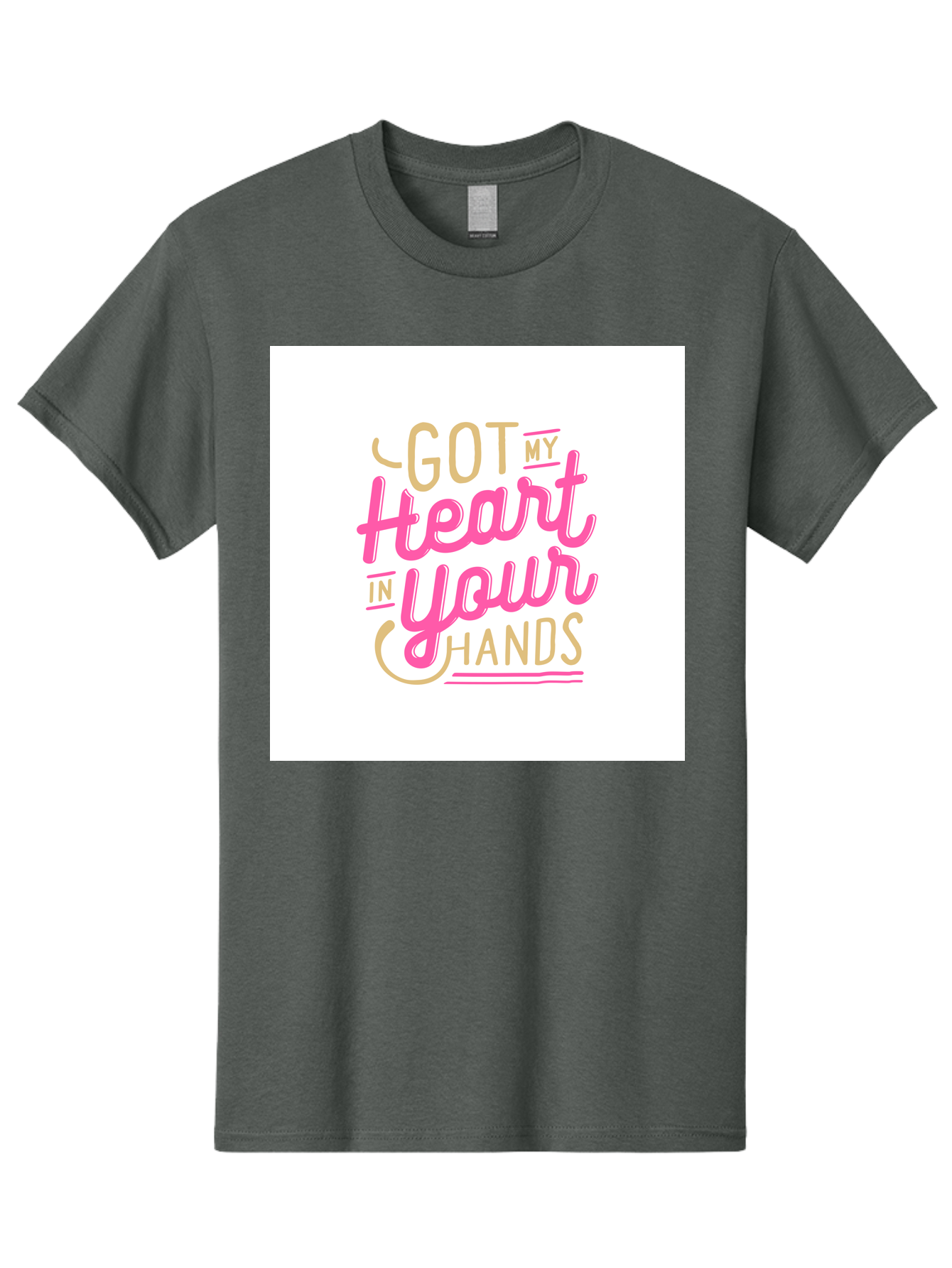 Got-My-Heart-In-Your-Hands Men'S Graphic Tee, 100% Cotton, Comfortable Casual Summer Wear, Machine Washable, Love Quote, Typography Art, Heartwarming Phrase, Gold And Pink Lettering, Inspirational Words, Romantic Gesture, Sweet Sentiment, Aab469