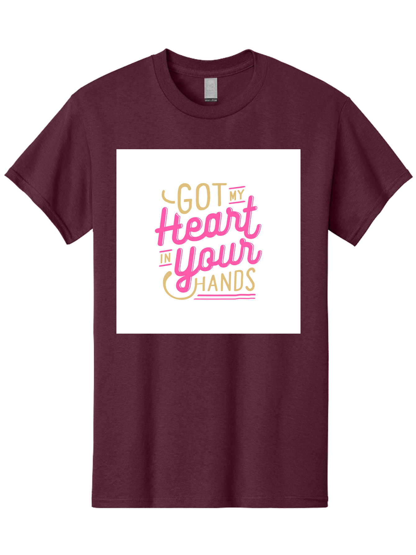 Got-My-Heart-In-Your-Hands Men'S Graphic Tee, 100% Cotton, Comfortable Casual Summer Wear, Machine Washable, Love Quote, Typography Art, Heartwarming Phrase, Gold And Pink Lettering, Inspirational Words, Romantic Gesture, Sweet Sentiment, Aab469
