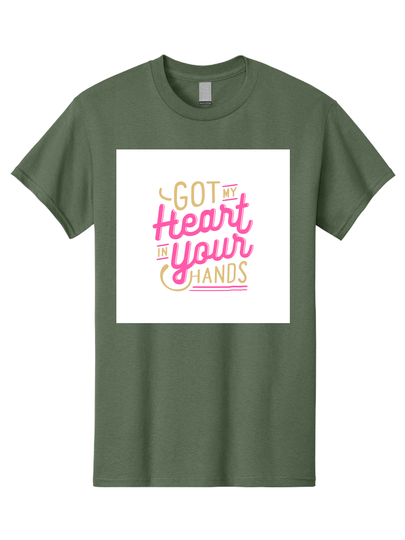 Got-My-Heart-In-Your-Hands Men'S Graphic Tee, 100% Cotton, Comfortable Casual Summer Wear, Machine Washable, Love Quote, Typography Art, Heartwarming Phrase, Gold And Pink Lettering, Inspirational Words, Romantic Gesture, Sweet Sentiment, Aab469