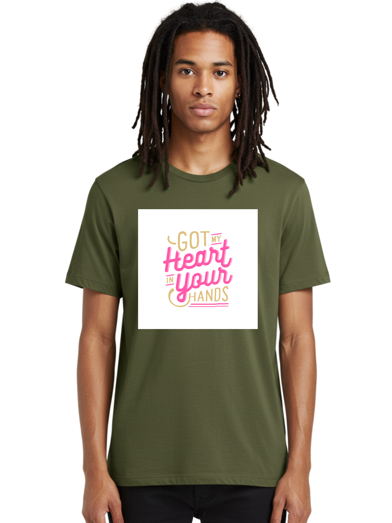 Got-My-Heart-In-Your-Hands Men'S Graphic Tee, 100% Cotton, Comfortable Casual Summer Wear, Machine Washable, Love Quote, Typography Art, Heartwarming Phrase, Gold And Pink Lettering, Inspirational Words, Romantic Gesture, Sweet Sentiment, Aab469