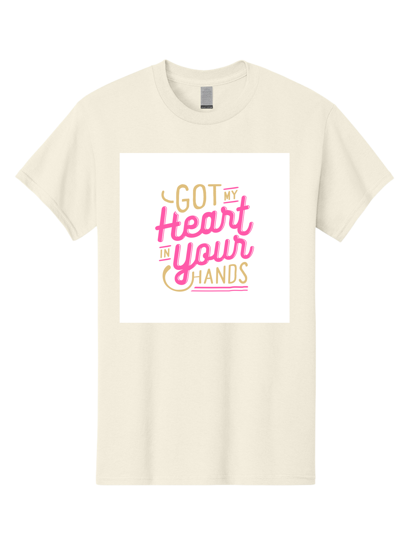 Got-My-Heart-In-Your-Hands Men'S Graphic Tee, 100% Cotton, Comfortable Casual Summer Wear, Machine Washable, Love Quote, Typography Art, Heartwarming Phrase, Gold And Pink Lettering, Inspirational Words, Romantic Gesture, Sweet Sentiment, Aab469