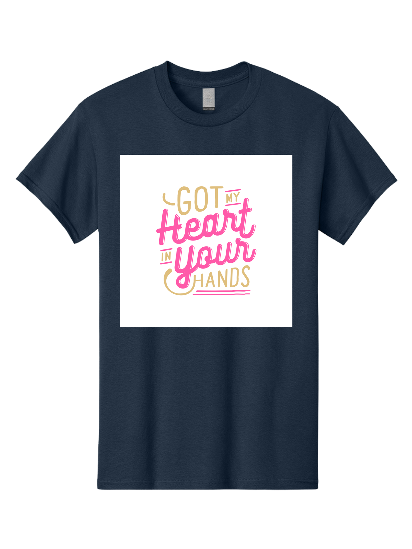 Got-My-Heart-In-Your-Hands Men'S Graphic Tee, 100% Cotton, Comfortable Casual Summer Wear, Machine Washable, Love Quote, Typography Art, Heartwarming Phrase, Gold And Pink Lettering, Inspirational Words, Romantic Gesture, Sweet Sentiment, Aab469