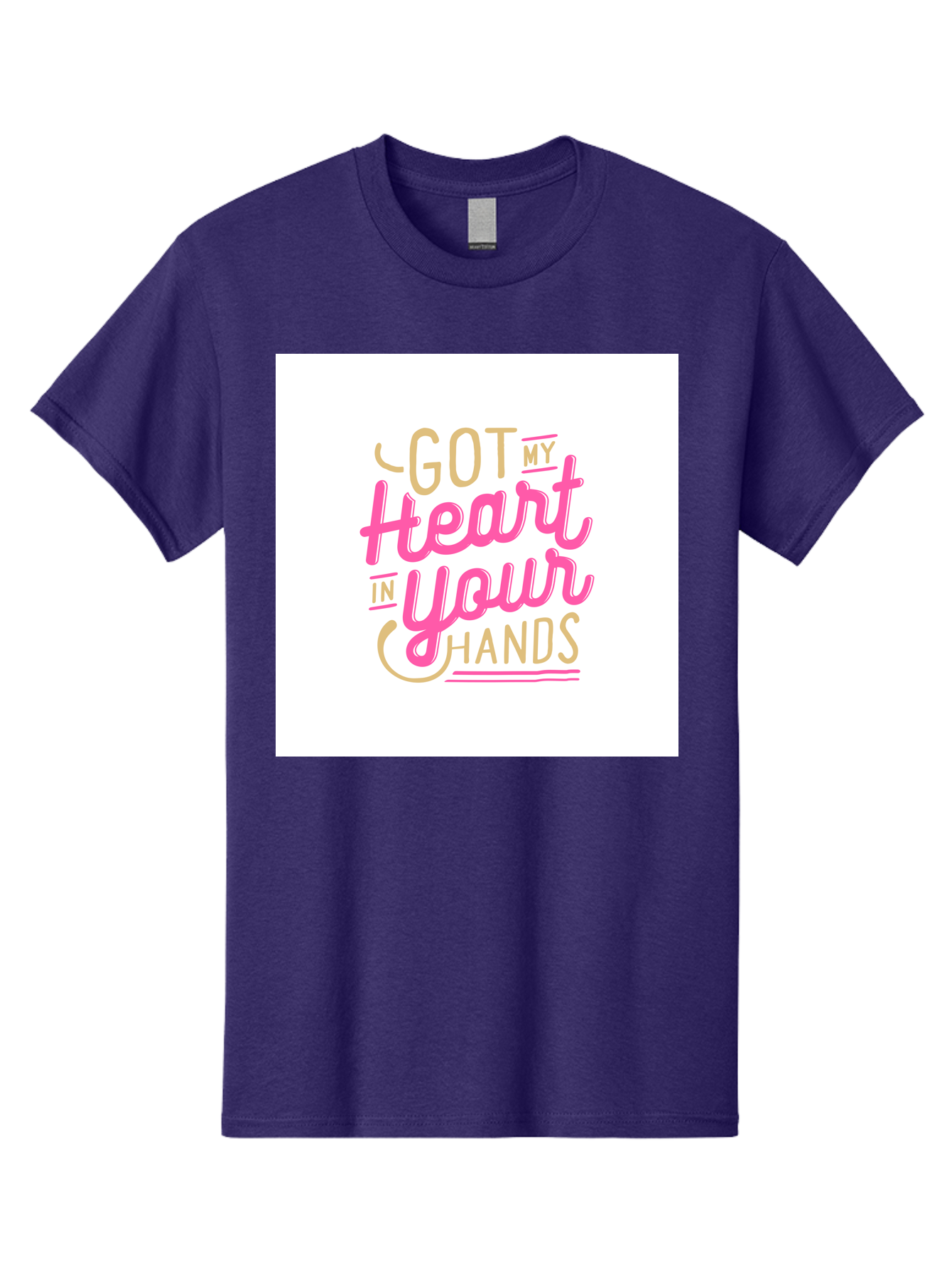 Got-My-Heart-In-Your-Hands Men'S Graphic Tee, 100% Cotton, Comfortable Casual Summer Wear, Machine Washable, Love Quote, Typography Art, Heartwarming Phrase, Gold And Pink Lettering, Inspirational Words, Romantic Gesture, Sweet Sentiment, Aab469