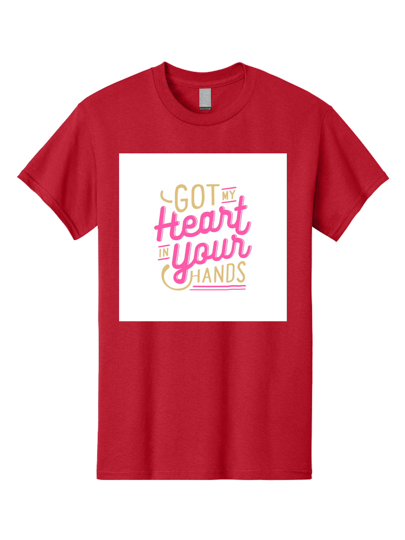 Got-My-Heart-In-Your-Hands Men'S Graphic Tee, 100% Cotton, Comfortable Casual Summer Wear, Machine Washable, Love Quote, Typography Art, Heartwarming Phrase, Gold And Pink Lettering, Inspirational Words, Romantic Gesture, Sweet Sentiment, Aab469