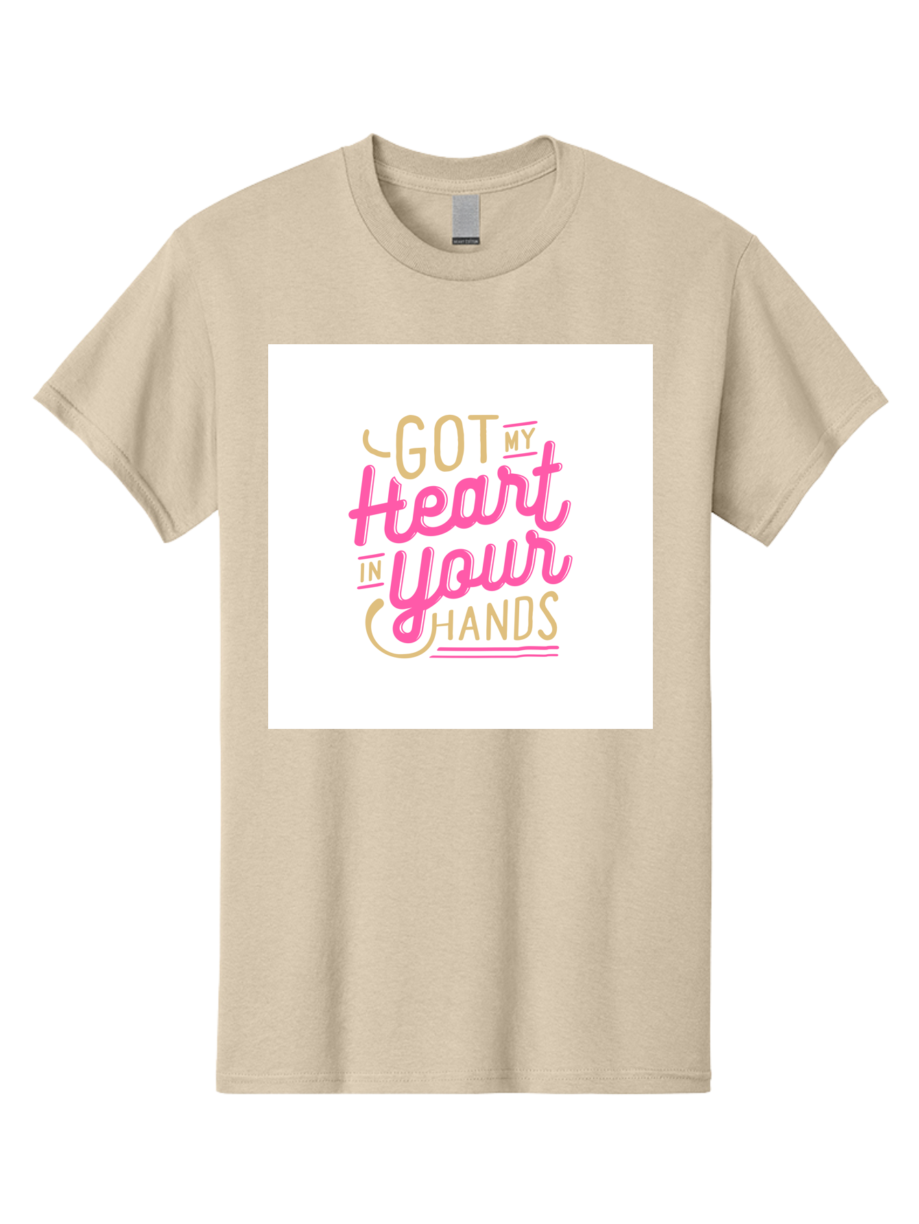 Got-My-Heart-In-Your-Hands Men'S Graphic Tee, 100% Cotton, Comfortable Casual Summer Wear, Machine Washable, Love Quote, Typography Art, Heartwarming Phrase, Gold And Pink Lettering, Inspirational Words, Romantic Gesture, Sweet Sentiment, Aab469