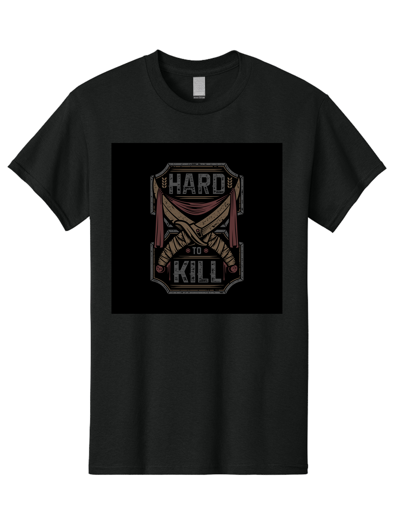 Hard-To-Kill Men'S Graphic Tee, 100% Cotton, Comfortable Casual Summer Wear, Machine Washable, Vintage Typography, Distressed Design, Crossed Swords, Red Fabric, Bold Graphics, Motivational Quote, Warrior Symbol, Edgy Style, Strong Message, Aab470