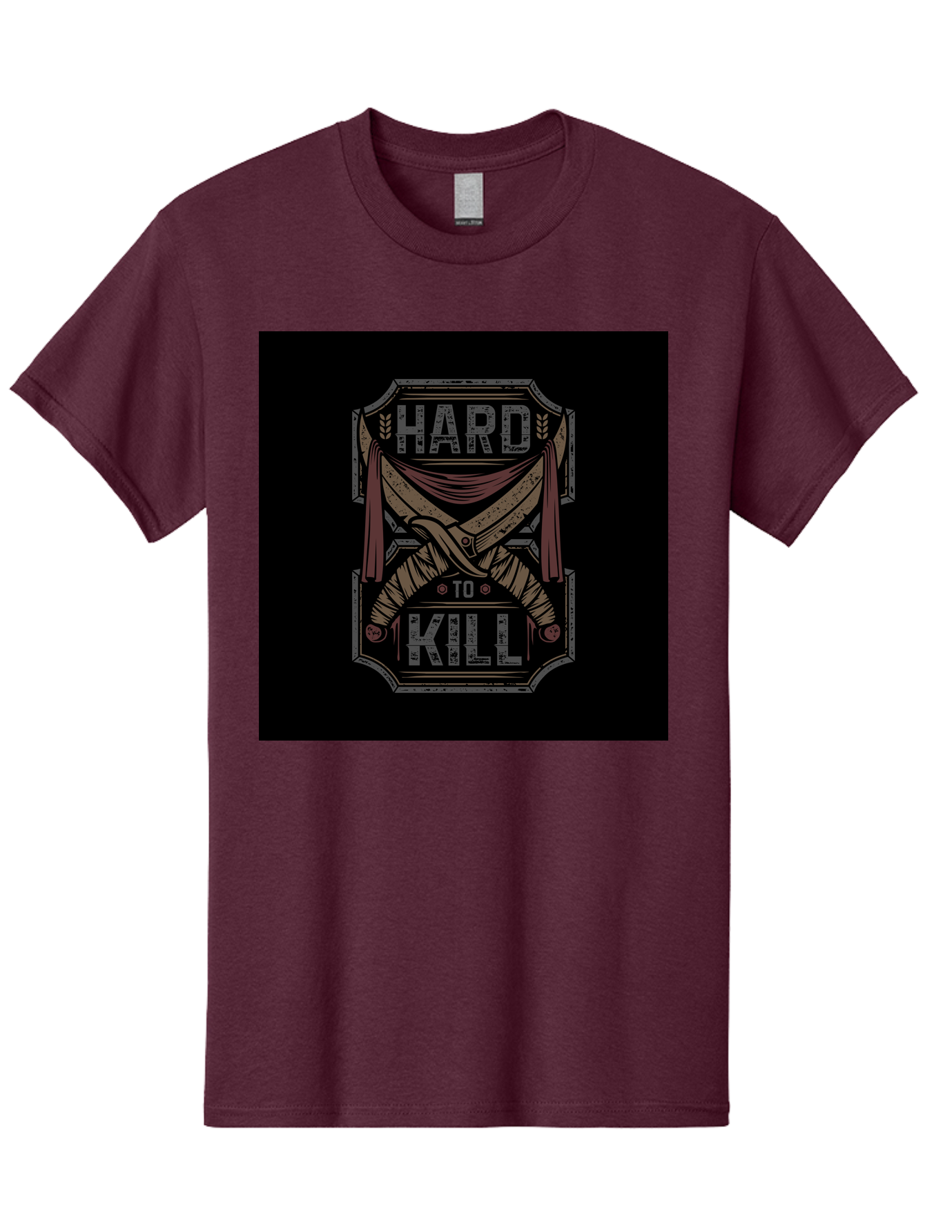 Hard-To-Kill Men'S Graphic Tee, 100% Cotton, Comfortable Casual Summer Wear, Machine Washable, Vintage Typography, Distressed Design, Crossed Swords, Red Fabric, Bold Graphics, Motivational Quote, Warrior Symbol, Edgy Style, Strong Message, Aab470