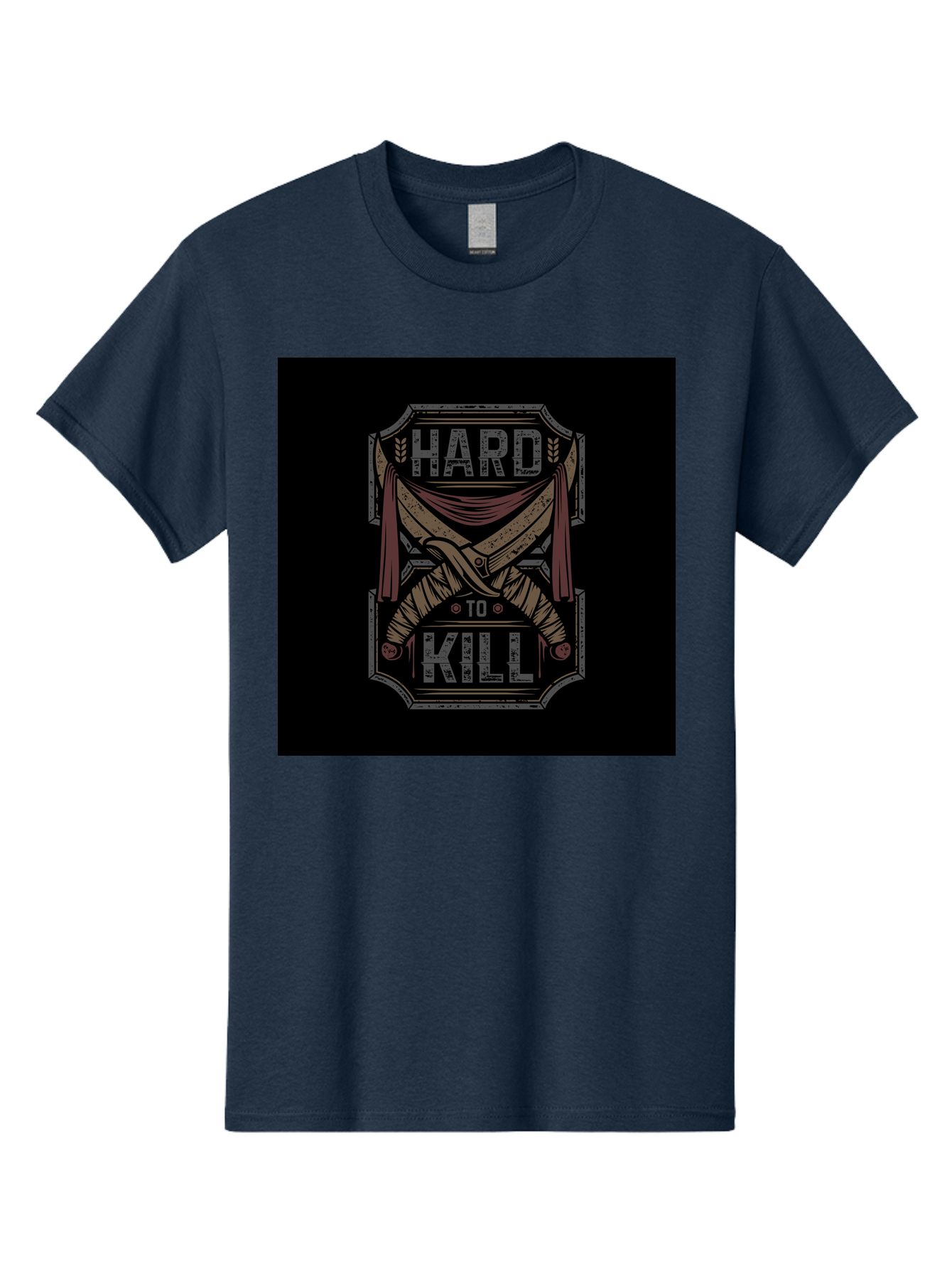 Hard-To-Kill Men'S Graphic Tee, 100% Cotton, Comfortable Casual Summer Wear, Machine Washable, Vintage Typography, Distressed Design, Crossed Swords, Red Fabric, Bold Graphics, Motivational Quote, Warrior Symbol, Edgy Style, Strong Message, Aab470