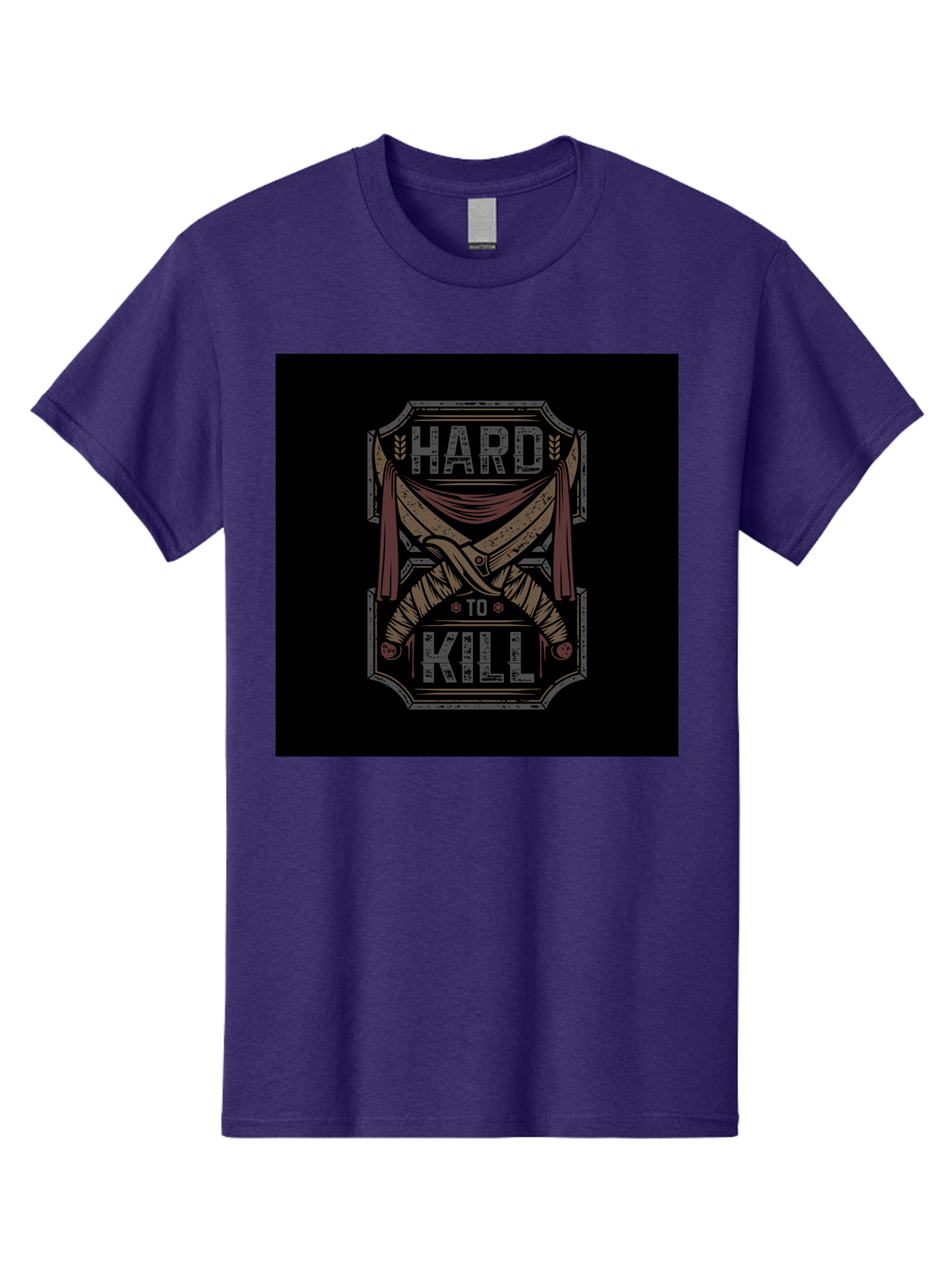 Hard-To-Kill Men'S Graphic Tee, 100% Cotton, Comfortable Casual Summer Wear, Machine Washable, Vintage Typography, Distressed Design, Crossed Swords, Red Fabric, Bold Graphics, Motivational Quote, Warrior Symbol, Edgy Style, Strong Message, Aab470
