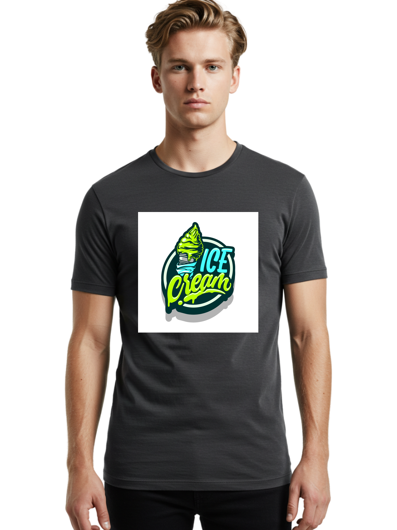 Ice-Cream Men'S Graphic Tee, 100% Cotton, Comfortable Casual Summer Wear, Machine Washable, Ice Cream Cone, Sweet Treats, Dessert Lovers, Frozen Yogurt, Creamy Texture, Colorful Graphics, Playful Design, Sweet Tooth, Indulgent Pleasures, Aab471