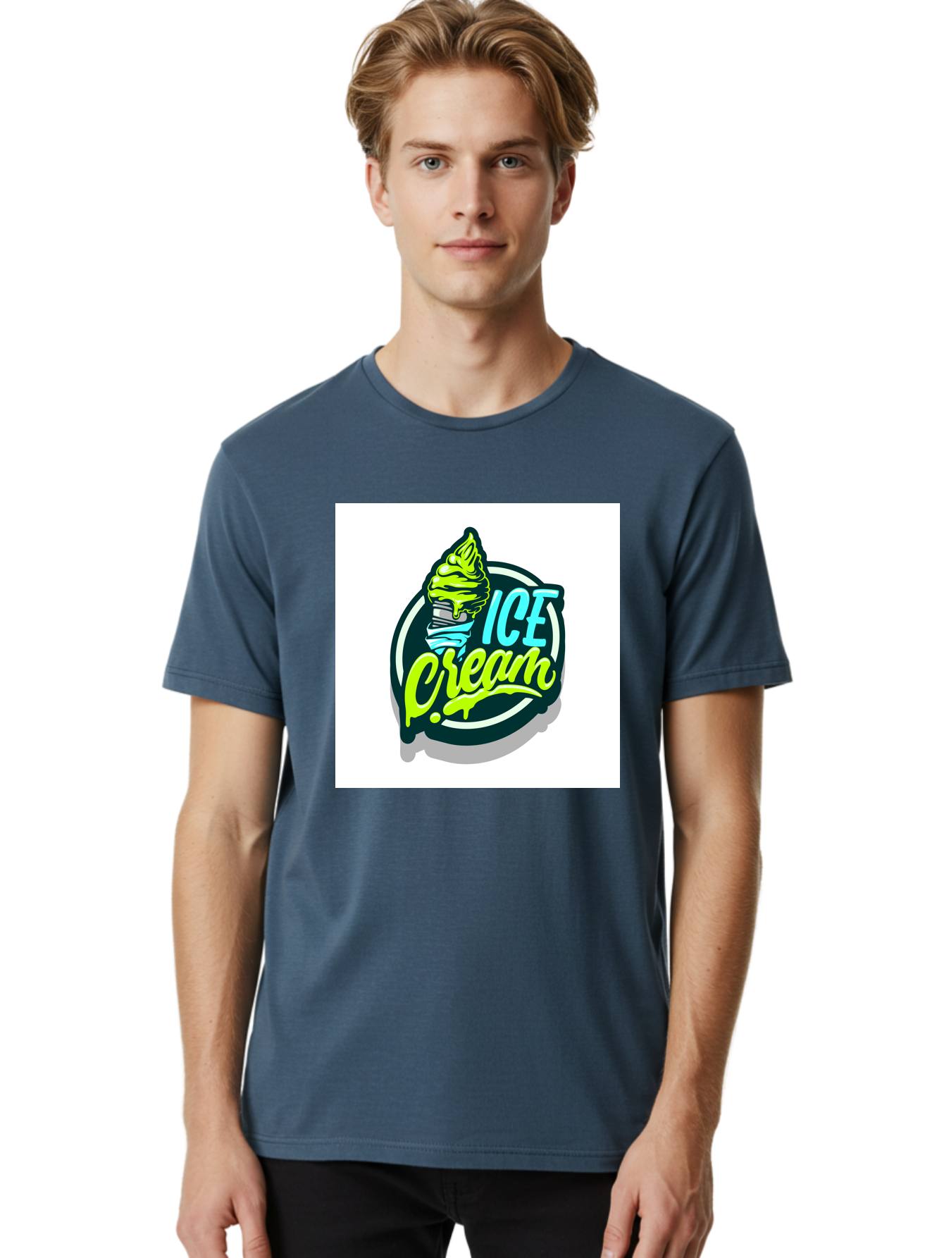 Ice-Cream Men'S Graphic Tee, 100% Cotton, Comfortable Casual Summer Wear, Machine Washable, Ice Cream Cone, Sweet Treats, Dessert Lovers, Frozen Yogurt, Creamy Texture, Colorful Graphics, Playful Design, Sweet Tooth, Indulgent Pleasures, Aab471