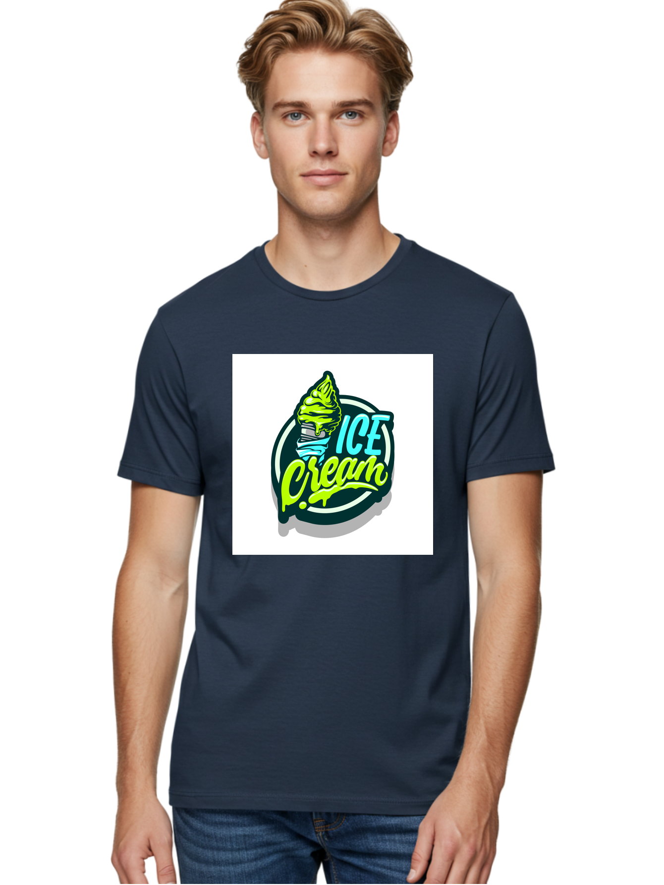 Ice-Cream Men'S Graphic Tee, 100% Cotton, Comfortable Casual Summer Wear, Machine Washable, Ice Cream Cone, Sweet Treats, Dessert Lovers, Frozen Yogurt, Creamy Texture, Colorful Graphics, Playful Design, Sweet Tooth, Indulgent Pleasures, Aab471