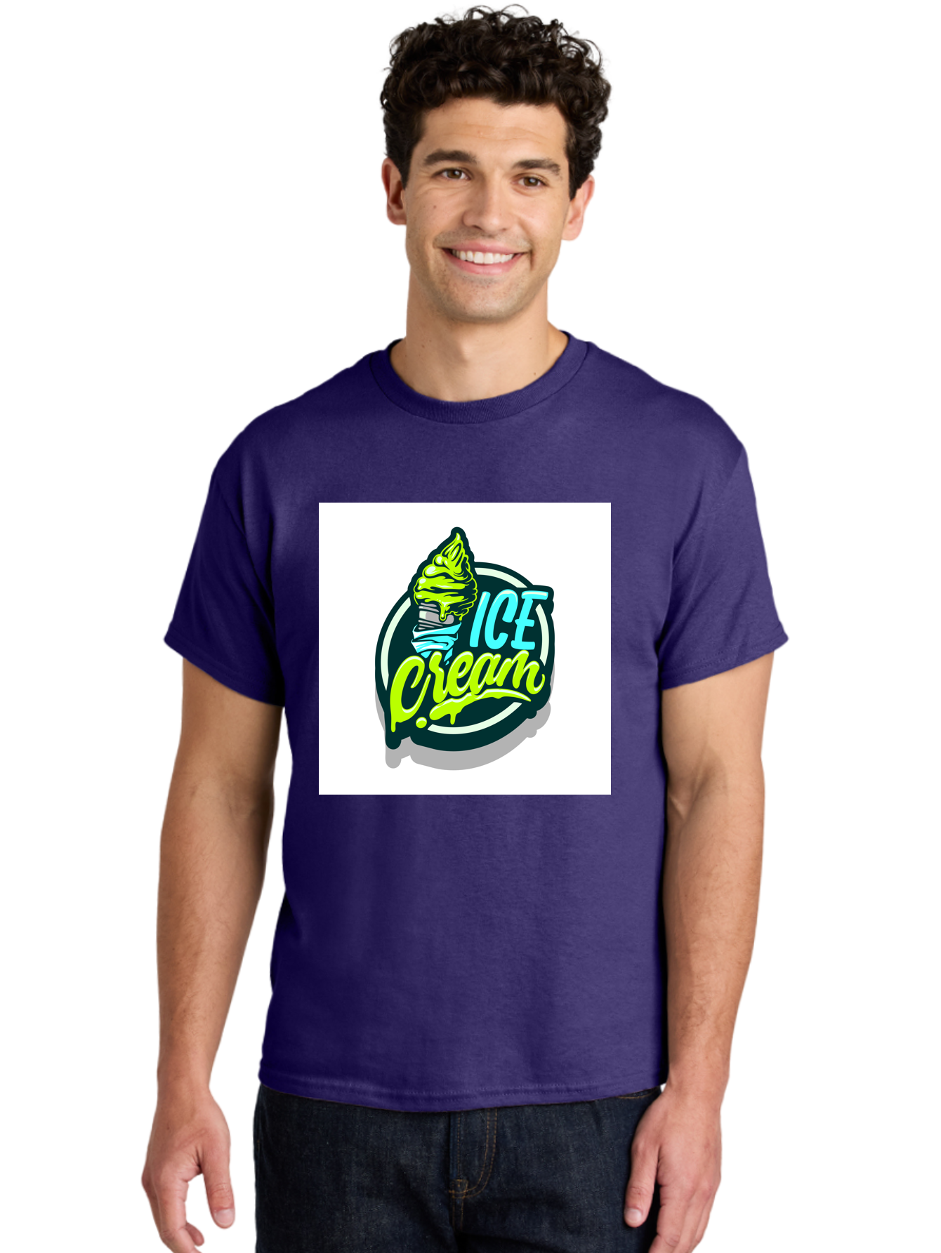 Ice-Cream Men'S Graphic Tee, 100% Cotton, Comfortable Casual Summer Wear, Machine Washable, Ice Cream Cone, Sweet Treats, Dessert Lovers, Frozen Yogurt, Creamy Texture, Colorful Graphics, Playful Design, Sweet Tooth, Indulgent Pleasures, Aab471
