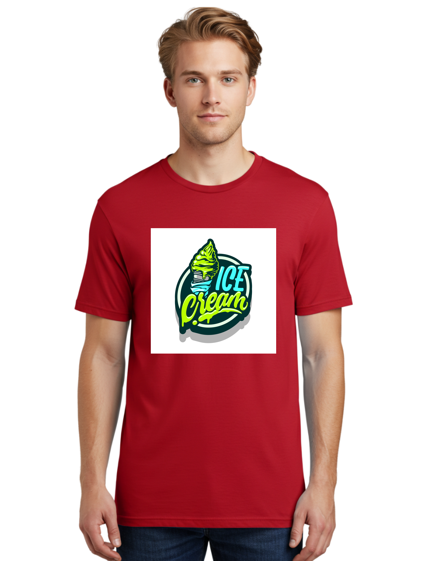Ice-Cream Men'S Graphic Tee, 100% Cotton, Comfortable Casual Summer Wear, Machine Washable, Ice Cream Cone, Sweet Treats, Dessert Lovers, Frozen Yogurt, Creamy Texture, Colorful Graphics, Playful Design, Sweet Tooth, Indulgent Pleasures, Aab471