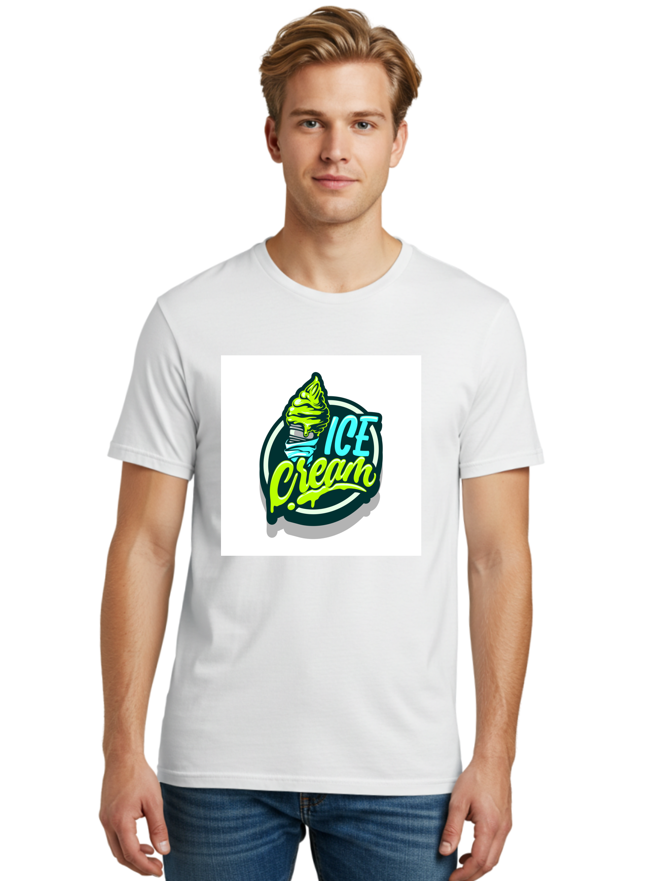 Ice-Cream Men'S Graphic Tee, 100% Cotton, Comfortable Casual Summer Wear, Machine Washable, Ice Cream Cone, Sweet Treats, Dessert Lovers, Frozen Yogurt, Creamy Texture, Colorful Graphics, Playful Design, Sweet Tooth, Indulgent Pleasures, Aab471