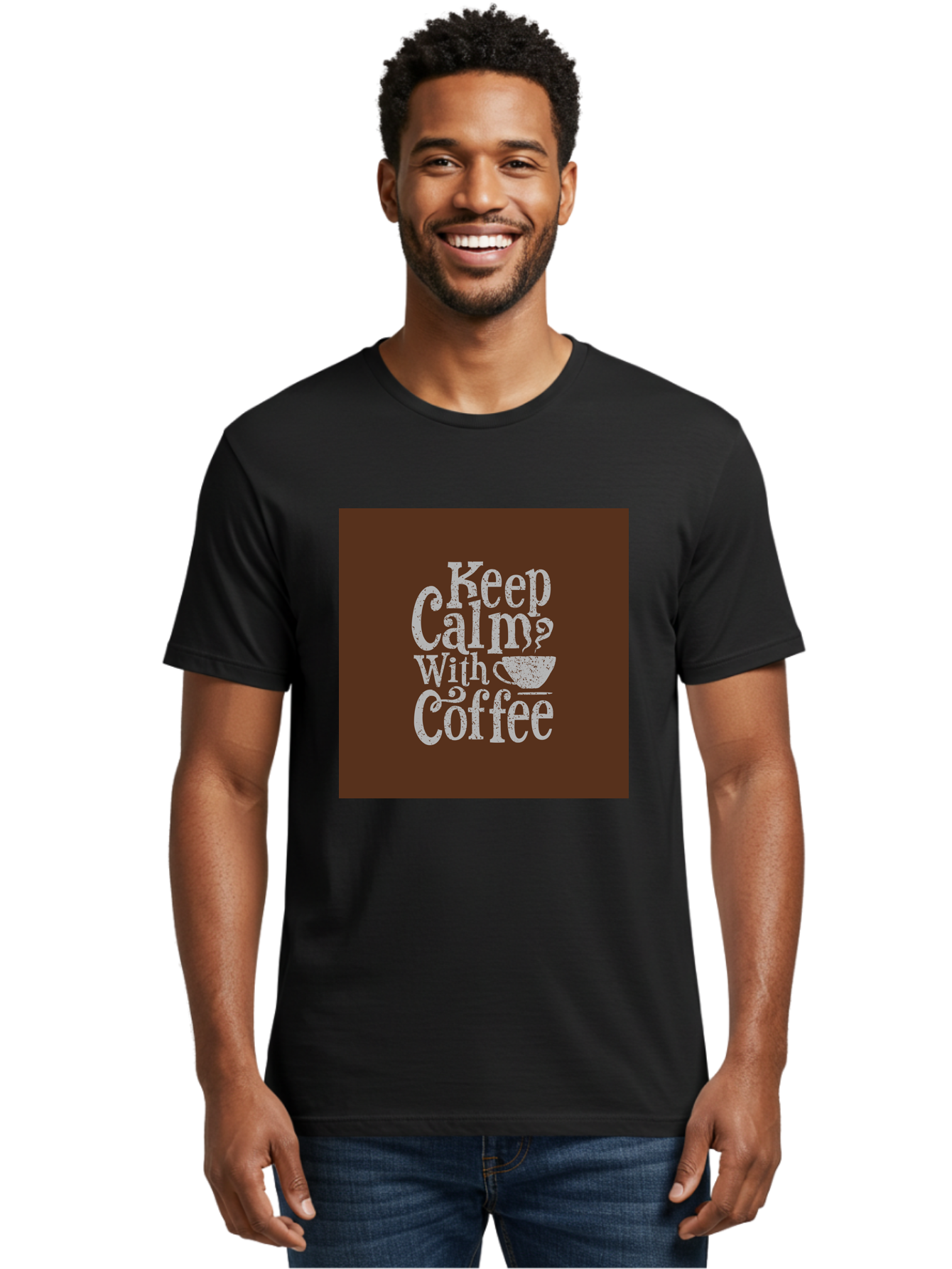 Keep-Calm-With-Coffee Men'S Graphic Tee, 100% Cotton, Comfortable Casual Summer Wear, Machine Washable, Coffee Quote, Coffee Inspiration, Calm Vibes, Coffee Lover, Morning Motivation, Coffee Break, Coffee Culture Aab472