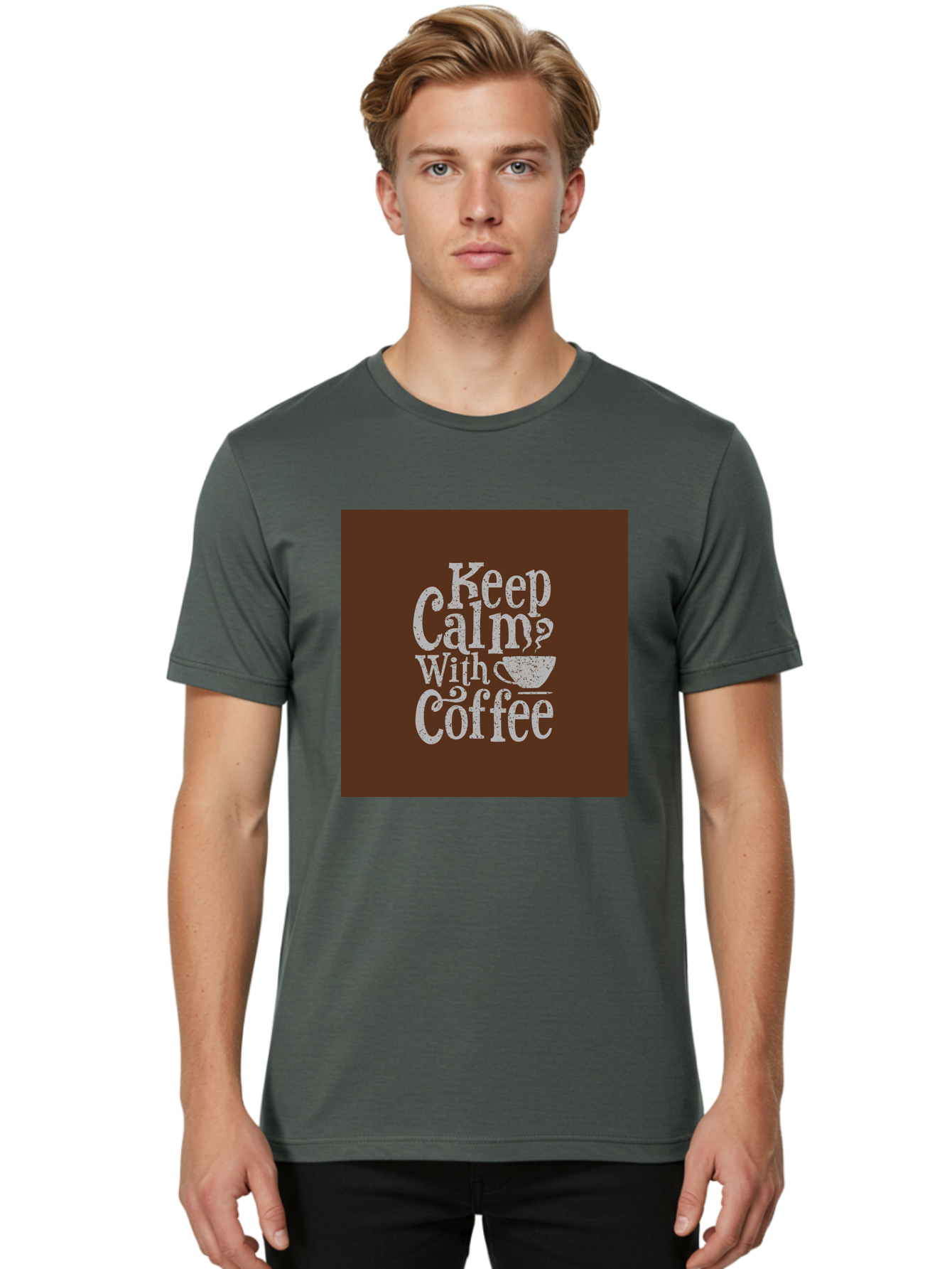 Keep-Calm-With-Coffee Men'S Graphic Tee, 100% Cotton, Comfortable Casual Summer Wear, Machine Washable, Coffee Quote, Coffee Inspiration, Calm Vibes, Coffee Lover, Morning Motivation, Coffee Break, Coffee Culture Aab472