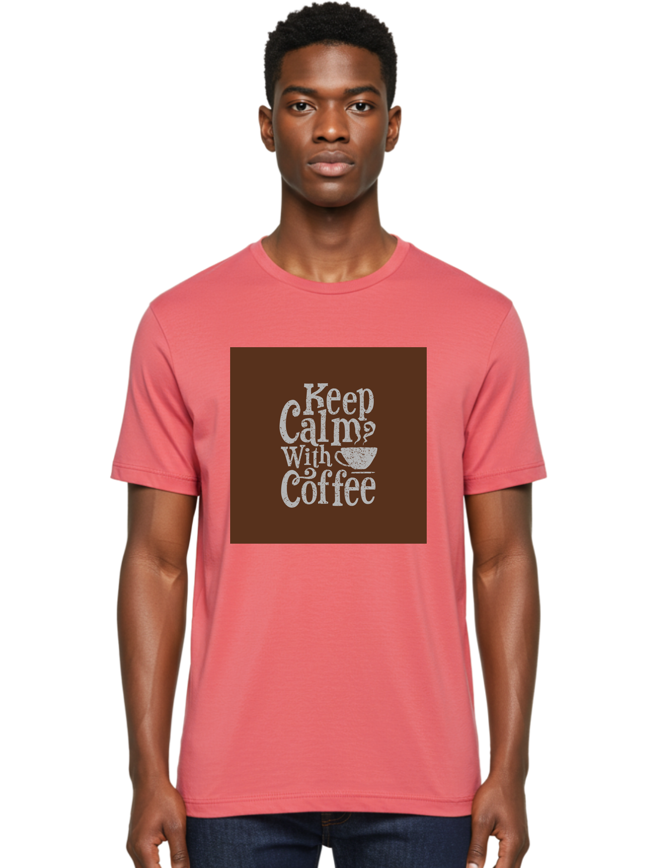 Keep-Calm-With-Coffee Men'S Graphic Tee, 100% Cotton, Comfortable Casual Summer Wear, Machine Washable, Coffee Quote, Coffee Inspiration, Calm Vibes, Coffee Lover, Morning Motivation, Coffee Break, Coffee Culture Aab472