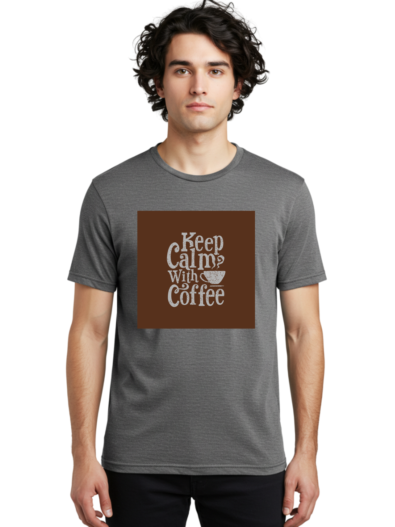 Keep-Calm-With-Coffee Men'S Graphic Tee, 100% Cotton, Comfortable Casual Summer Wear, Machine Washable, Coffee Quote, Coffee Inspiration, Calm Vibes, Coffee Lover, Morning Motivation, Coffee Break, Coffee Culture Aab472