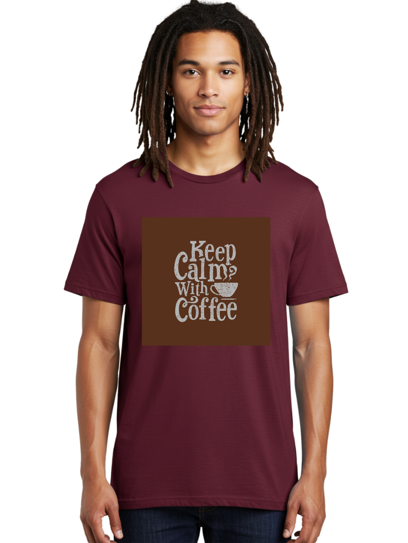Keep-Calm-With-Coffee Men'S Graphic Tee, 100% Cotton, Comfortable Casual Summer Wear, Machine Washable, Coffee Quote, Coffee Inspiration, Calm Vibes, Coffee Lover, Morning Motivation, Coffee Break, Coffee Culture Aab472