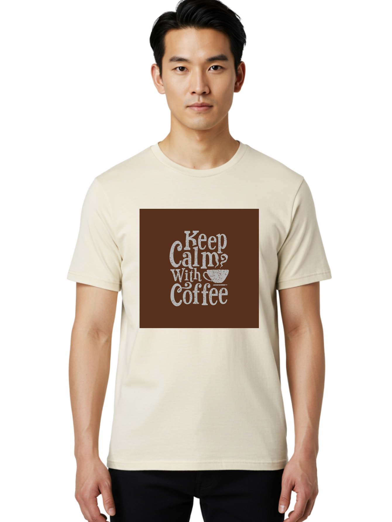 Keep-Calm-With-Coffee Men'S Graphic Tee, 100% Cotton, Comfortable Casual Summer Wear, Machine Washable, Coffee Quote, Coffee Inspiration, Calm Vibes, Coffee Lover, Morning Motivation, Coffee Break, Coffee Culture Aab472