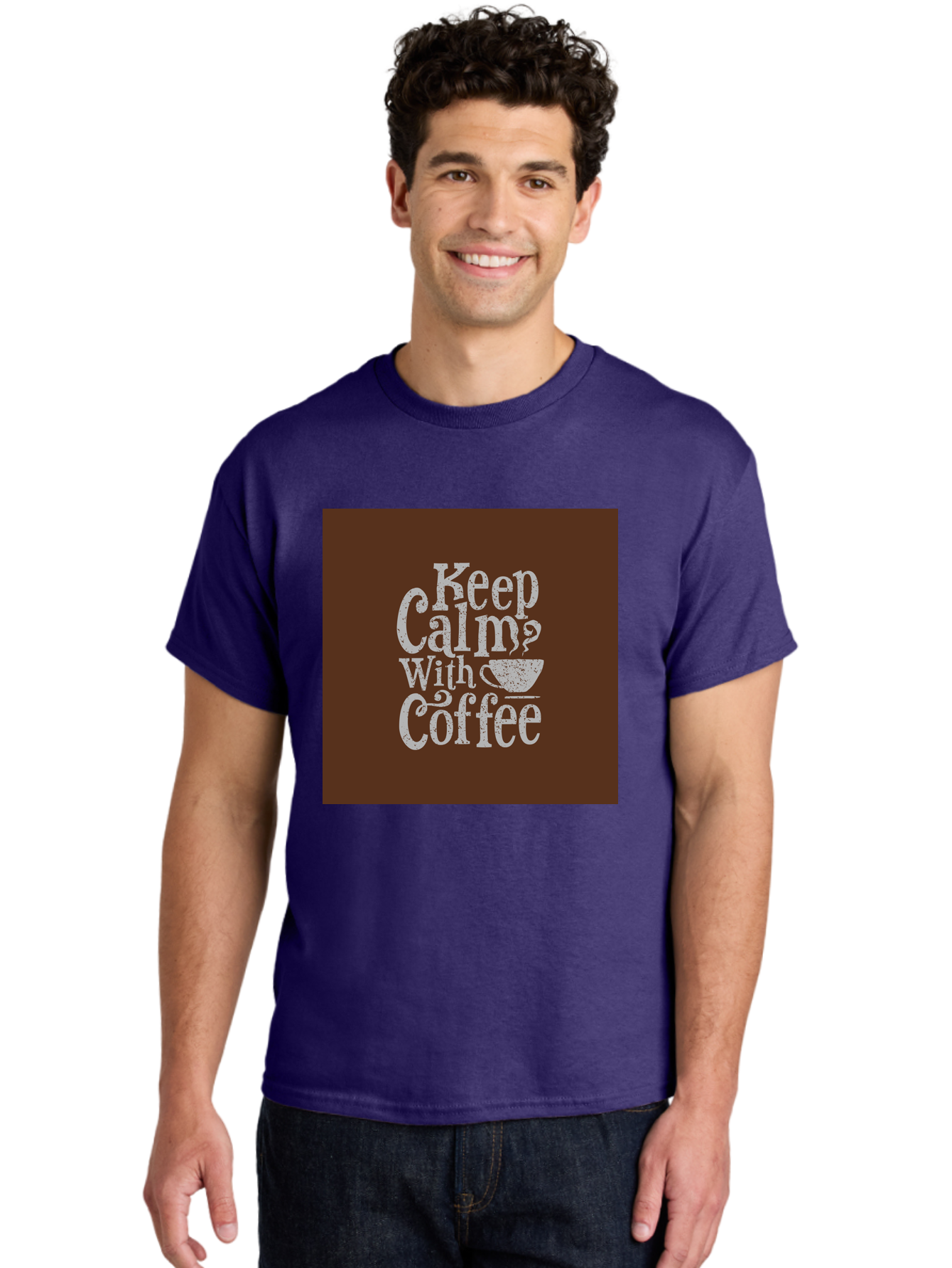 Keep-Calm-With-Coffee Men'S Graphic Tee, 100% Cotton, Comfortable Casual Summer Wear, Machine Washable, Coffee Quote, Coffee Inspiration, Calm Vibes, Coffee Lover, Morning Motivation, Coffee Break, Coffee Culture Aab472