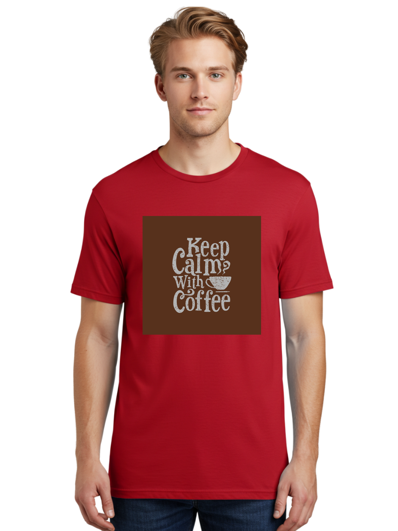 Keep-Calm-With-Coffee Men'S Graphic Tee, 100% Cotton, Comfortable Casual Summer Wear, Machine Washable, Coffee Quote, Coffee Inspiration, Calm Vibes, Coffee Lover, Morning Motivation, Coffee Break, Coffee Culture Aab472