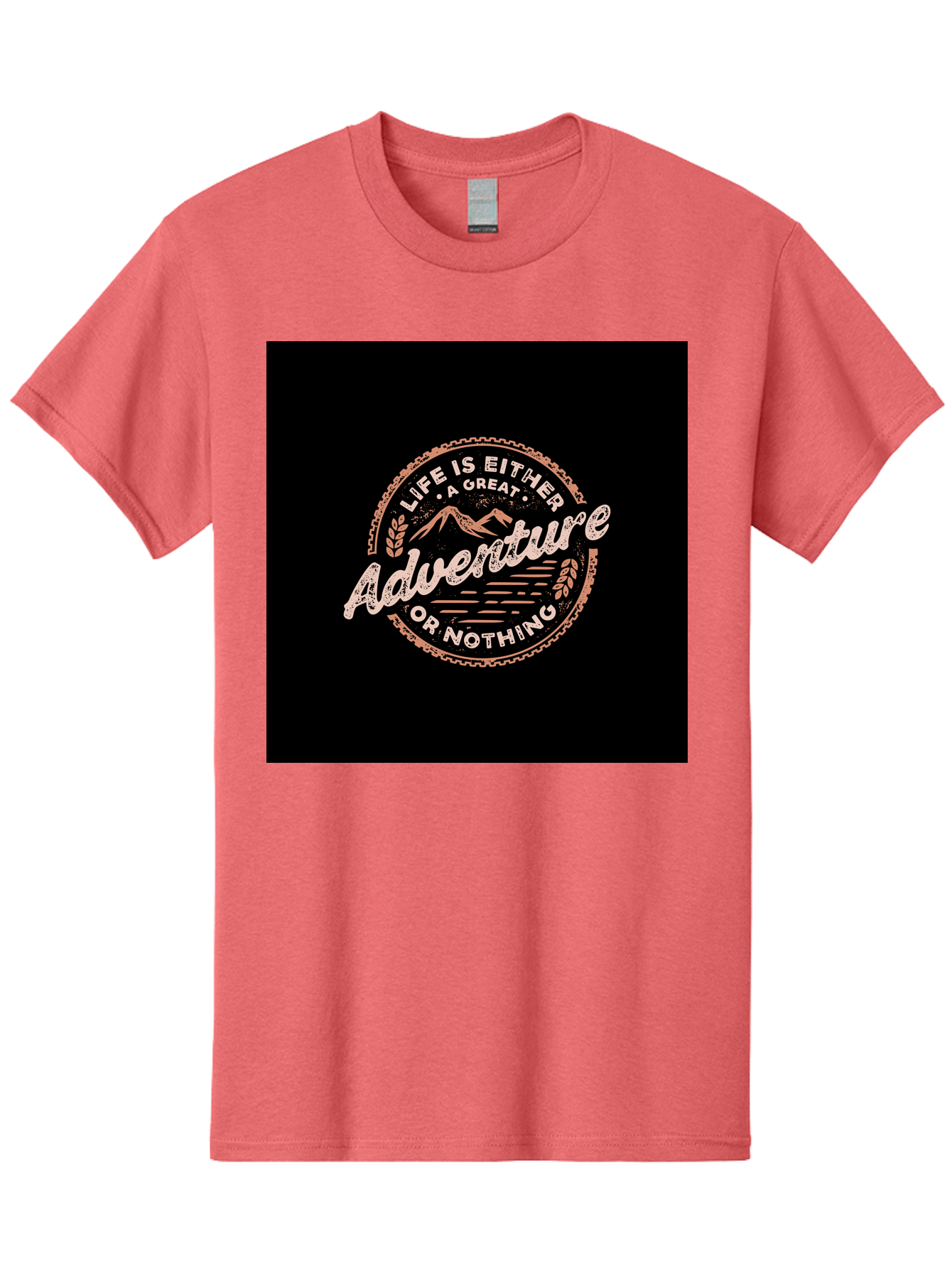 Life-Is-Either-Adventure-Or-Nothing Men'S Graphic Tee, 100% Cotton, Comfortable Casual Summer Wear, Machine Washable, Motivational Quote, Adventure Seeking, Inspiring Words, Travel Inspiration, Outdoor Enthusiasm, Wanderlust, Exploration, Aab473