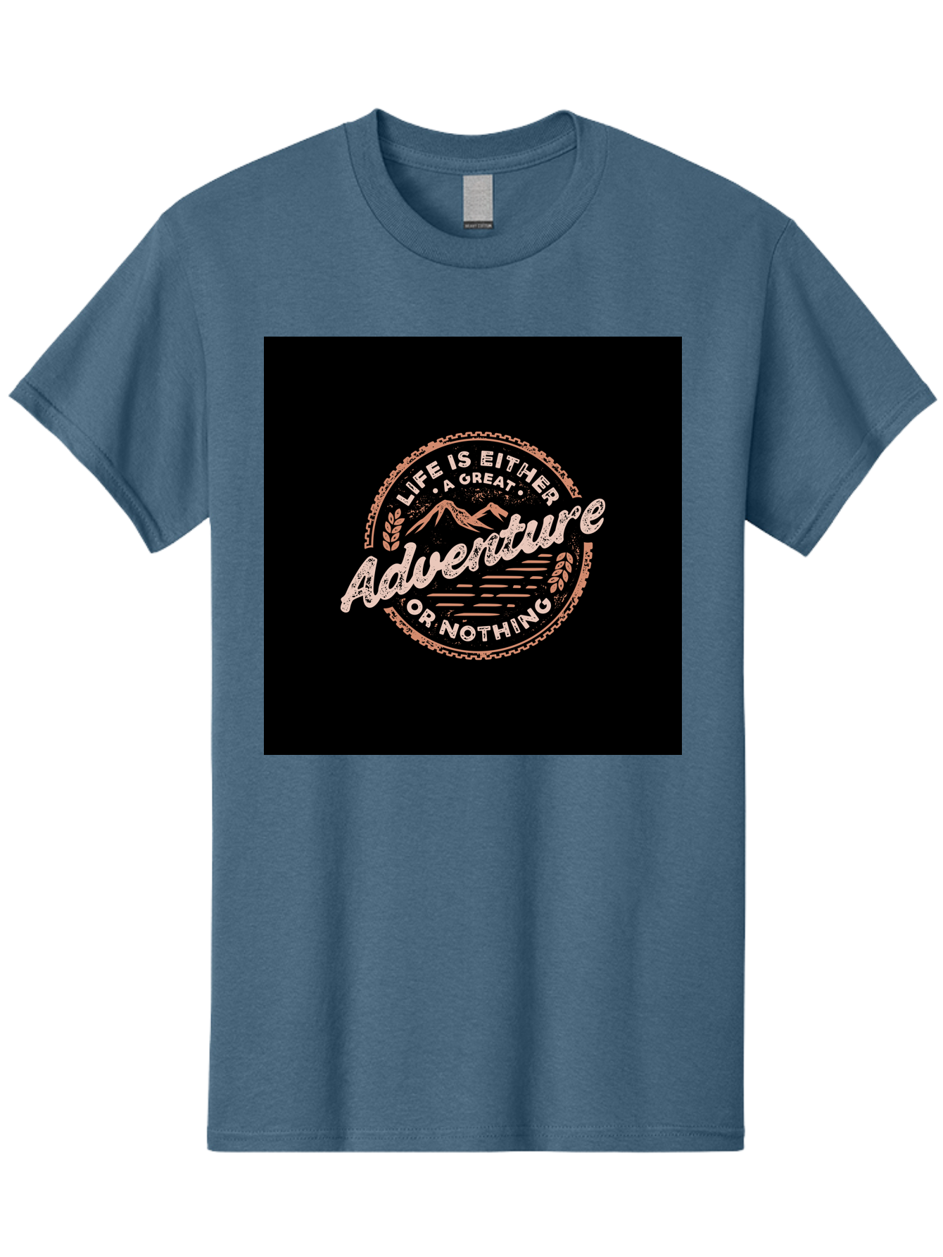 Life-Is-Either-Adventure-Or-Nothing Men'S Graphic Tee, 100% Cotton, Comfortable Casual Summer Wear, Machine Washable, Motivational Quote, Adventure Seeking, Inspiring Words, Travel Inspiration, Outdoor Enthusiasm, Wanderlust, Exploration, Aab473