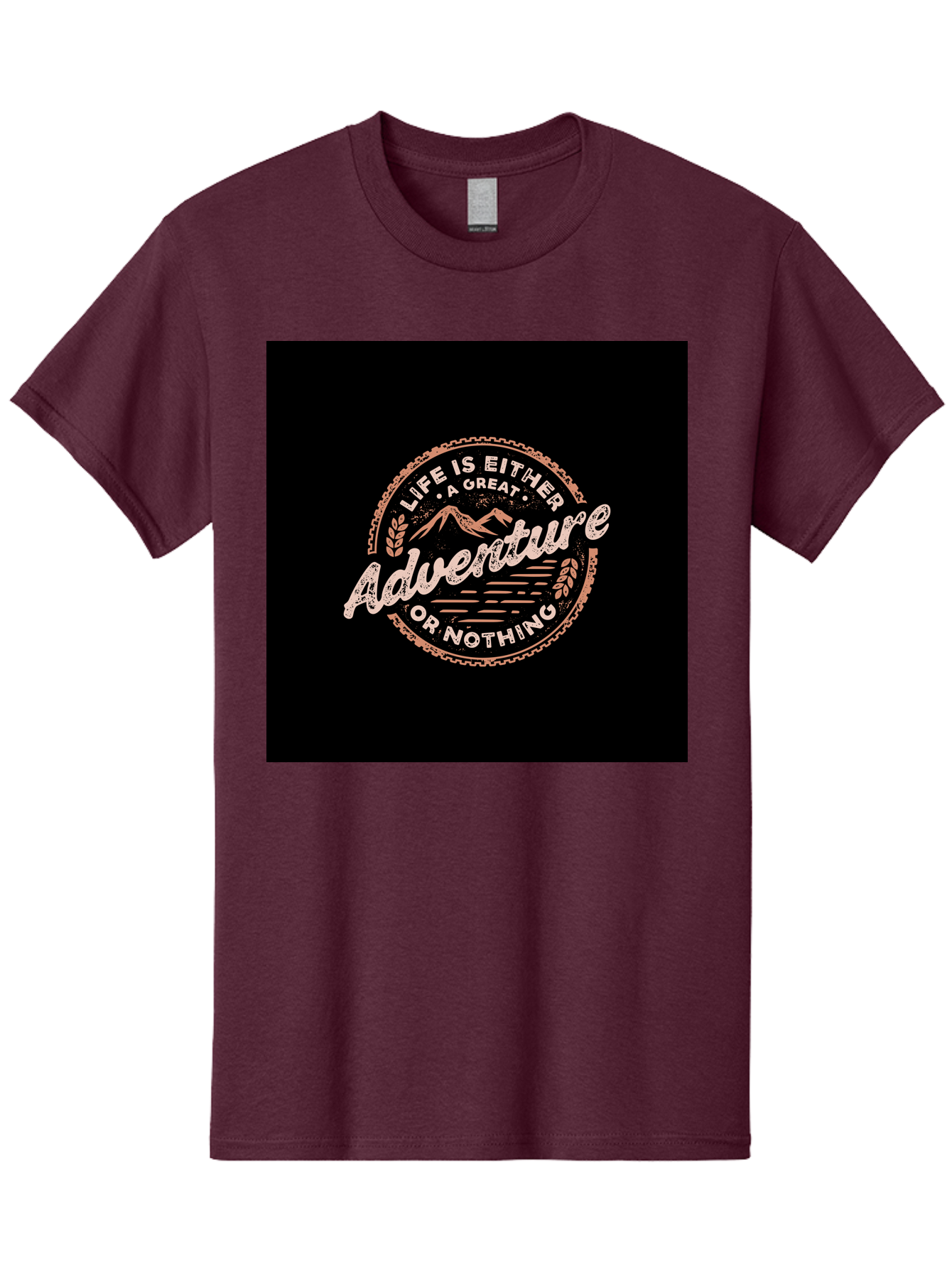 Life-Is-Either-Adventure-Or-Nothing Men'S Graphic Tee, 100% Cotton, Comfortable Casual Summer Wear, Machine Washable, Motivational Quote, Adventure Seeking, Inspiring Words, Travel Inspiration, Outdoor Enthusiasm, Wanderlust, Exploration, Aab473