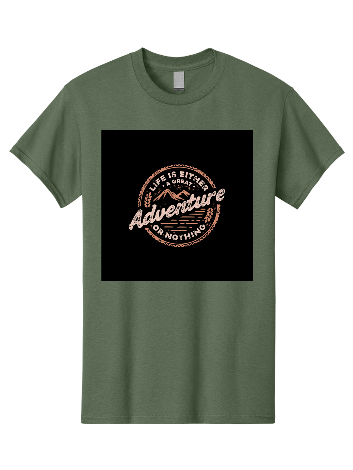 Life-Is-Either-Adventure-Or-Nothing Men'S Graphic Tee, 100% Cotton, Comfortable Casual Summer Wear, Machine Washable, Motivational Quote, Adventure Seeking, Inspiring Words, Travel Inspiration, Outdoor Enthusiasm, Wanderlust, Exploration, Aab473