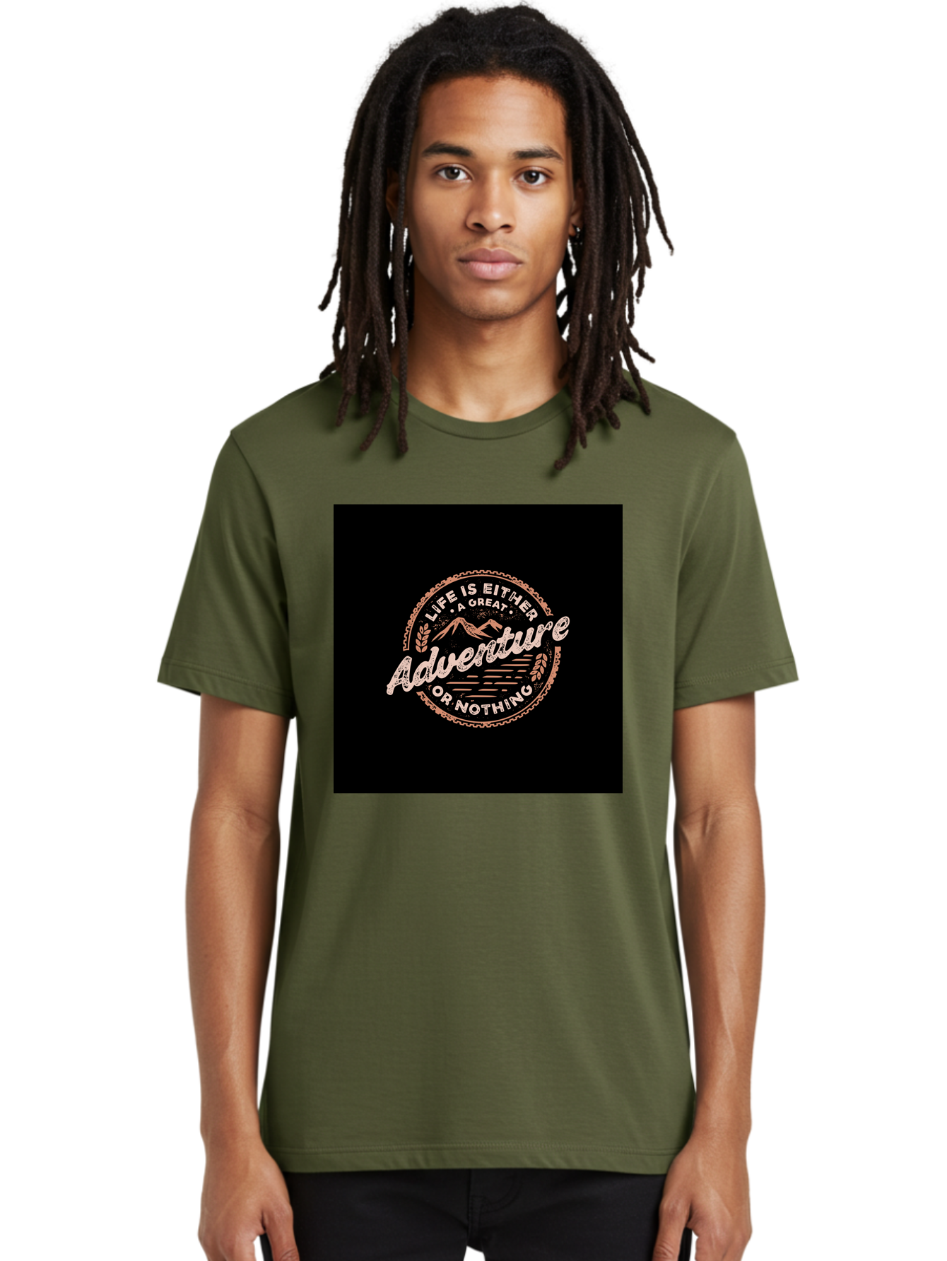 Life-Is-Either-Adventure-Or-Nothing Men'S Graphic Tee, 100% Cotton, Comfortable Casual Summer Wear, Machine Washable, Motivational Quote, Adventure Seeking, Inspiring Words, Travel Inspiration, Outdoor Enthusiasm, Wanderlust, Exploration, Aab473