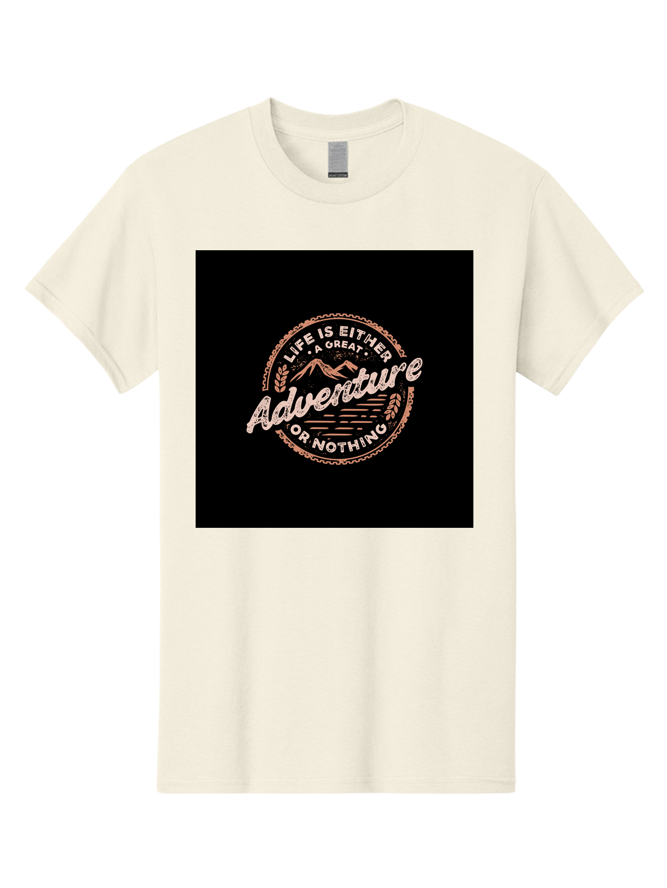 Life-Is-Either-Adventure-Or-Nothing Men'S Graphic Tee, 100% Cotton, Comfortable Casual Summer Wear, Machine Washable, Motivational Quote, Adventure Seeking, Inspiring Words, Travel Inspiration, Outdoor Enthusiasm, Wanderlust, Exploration, Aab473