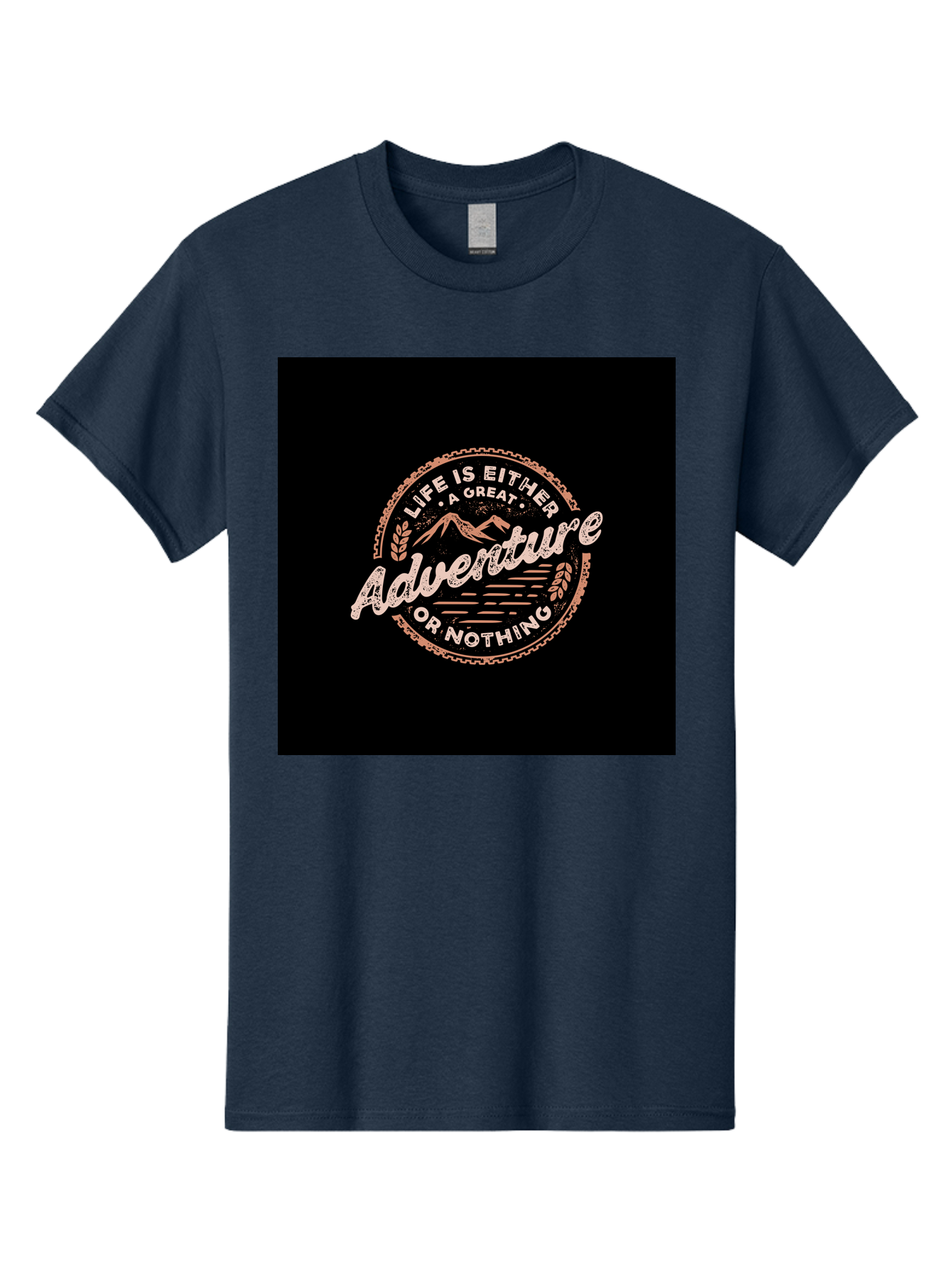 Life-Is-Either-Adventure-Or-Nothing Men'S Graphic Tee, 100% Cotton, Comfortable Casual Summer Wear, Machine Washable, Motivational Quote, Adventure Seeking, Inspiring Words, Travel Inspiration, Outdoor Enthusiasm, Wanderlust, Exploration, Aab473
