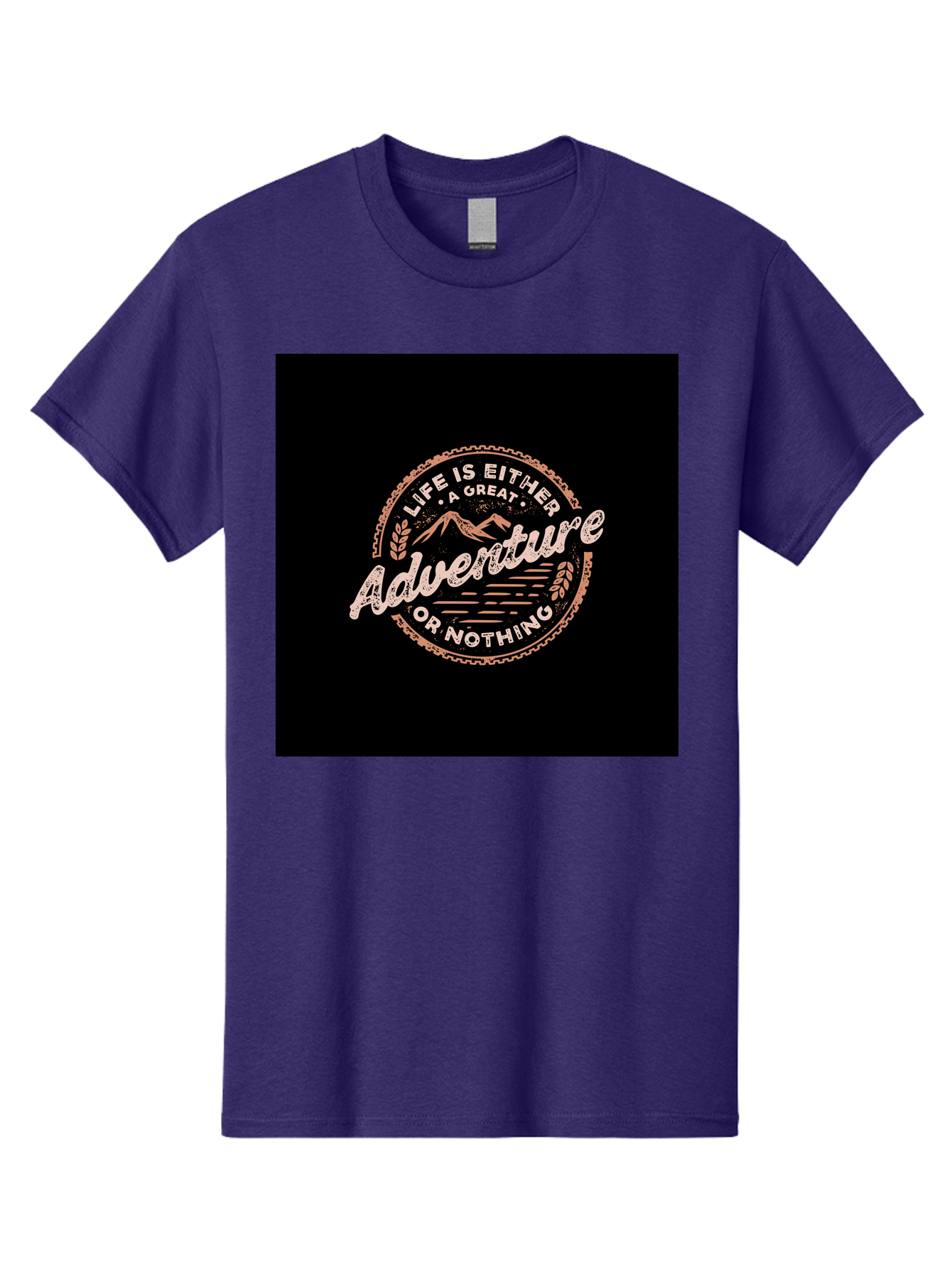 Life-Is-Either-Adventure-Or-Nothing Men'S Graphic Tee, 100% Cotton, Comfortable Casual Summer Wear, Machine Washable, Motivational Quote, Adventure Seeking, Inspiring Words, Travel Inspiration, Outdoor Enthusiasm, Wanderlust, Exploration, Aab473