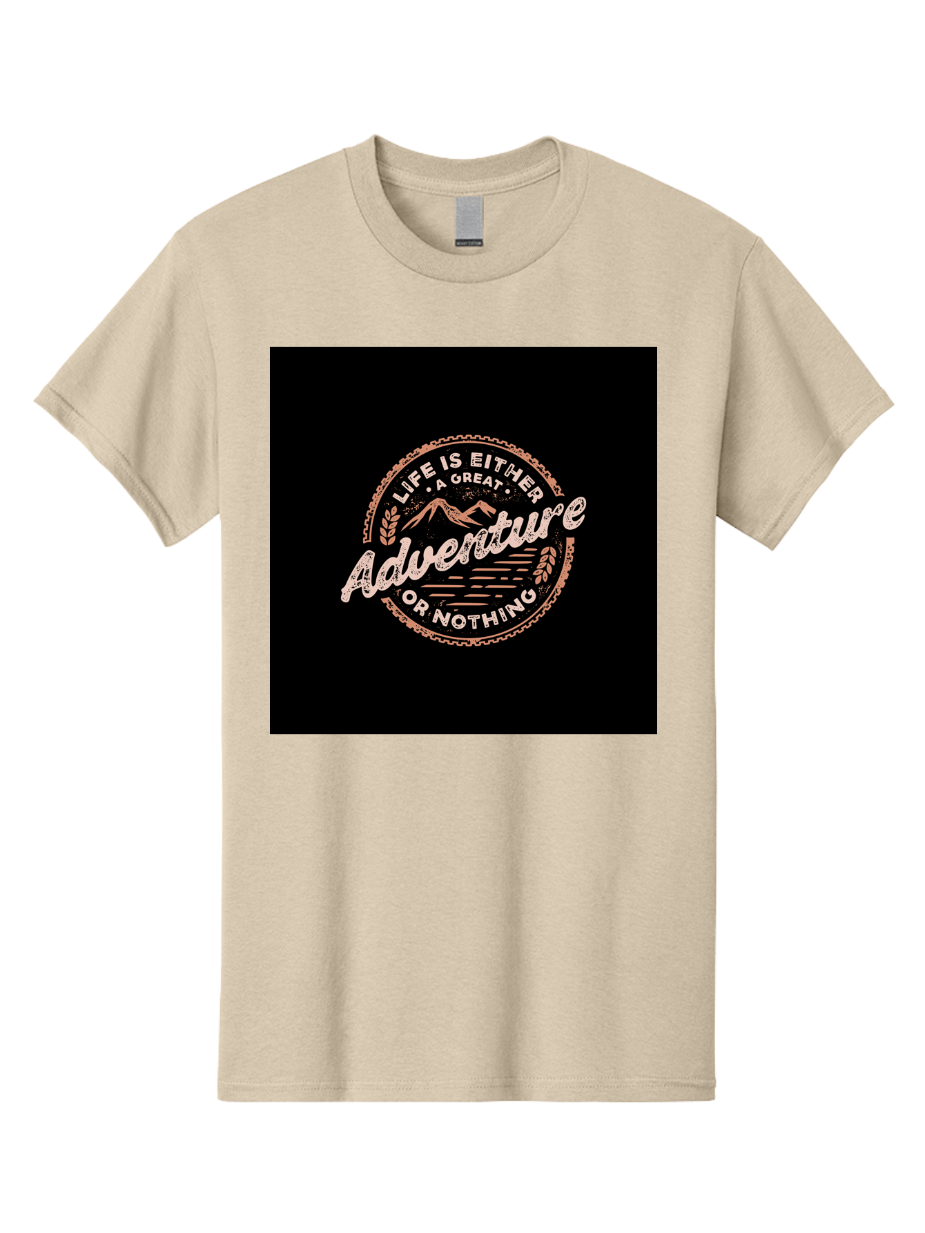 Life-Is-Either-Adventure-Or-Nothing Men'S Graphic Tee, 100% Cotton, Comfortable Casual Summer Wear, Machine Washable, Motivational Quote, Adventure Seeking, Inspiring Words, Travel Inspiration, Outdoor Enthusiasm, Wanderlust, Exploration, Aab473