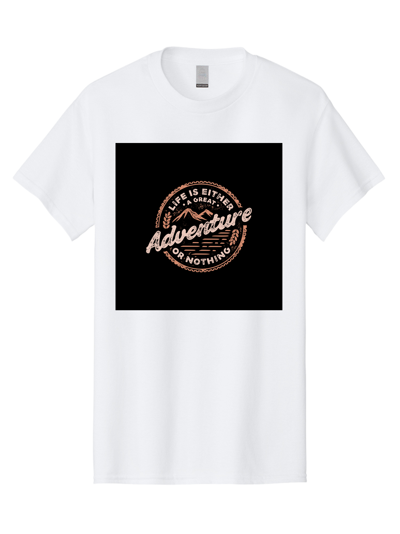 Life-Is-Either-Adventure-Or-Nothing Men'S Graphic Tee, 100% Cotton, Comfortable Casual Summer Wear, Machine Washable, Motivational Quote, Adventure Seeking, Inspiring Words, Travel Inspiration, Outdoor Enthusiasm, Wanderlust, Exploration, Aab473