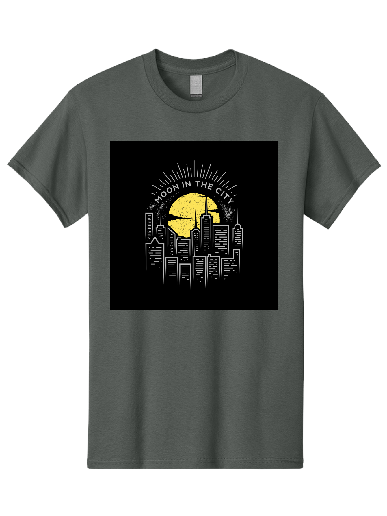 Moon-In-The-City Men'S Graphic Tee, 100% Cotton, Comfortable Casual Summer Wear, Machine Washable, City Skyline, Urban Landscape, Full Moon, Night Scene, Modern Architecture, Skyscrapers, Moonlit, City Life, Urban Ambiance, Nighttime Cityscape Aab474