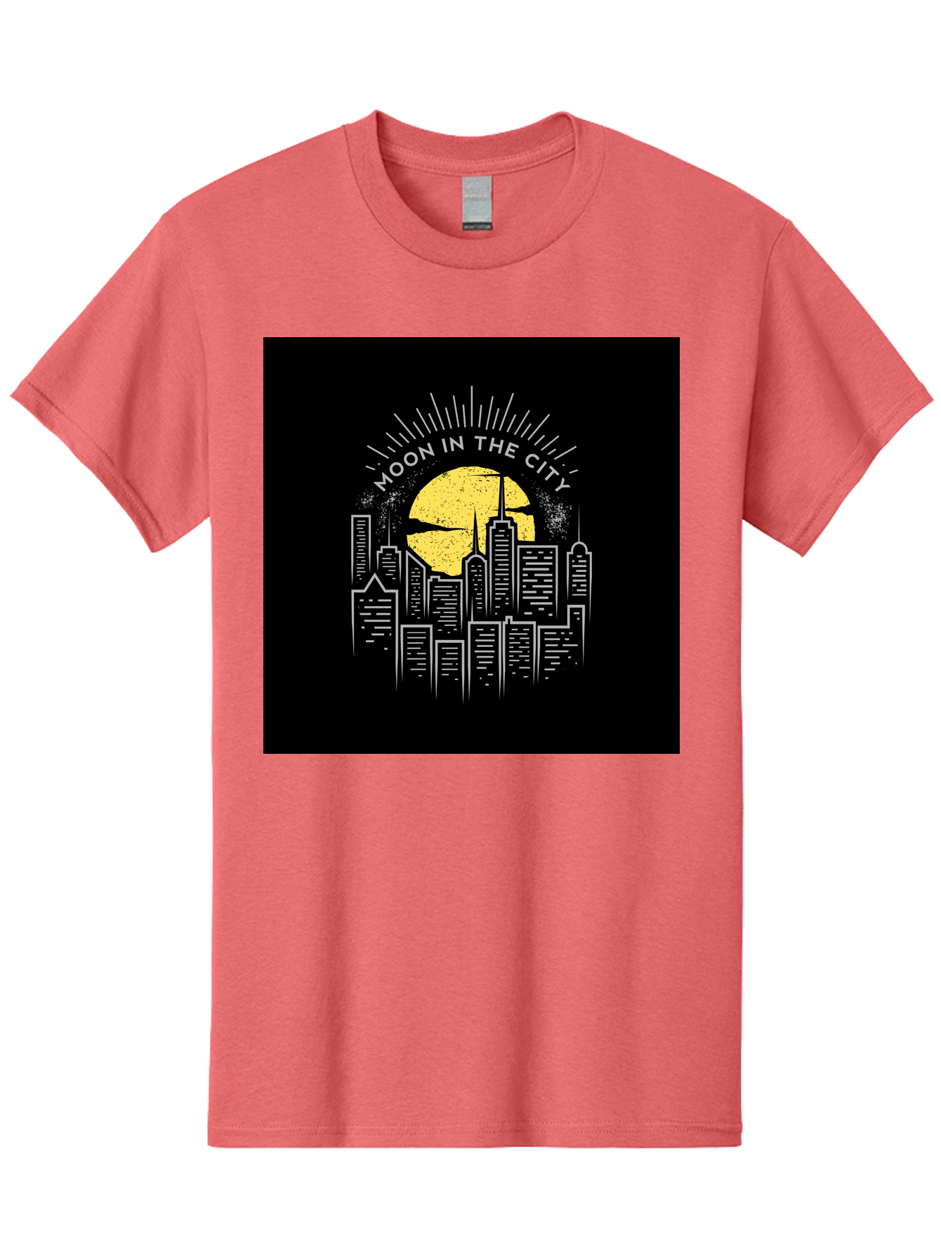 Moon-In-The-City Men'S Graphic Tee, 100% Cotton, Comfortable Casual Summer Wear, Machine Washable, City Skyline, Urban Landscape, Full Moon, Night Scene, Modern Architecture, Skyscrapers, Moonlit, City Life, Urban Ambiance, Nighttime Cityscape Aab474