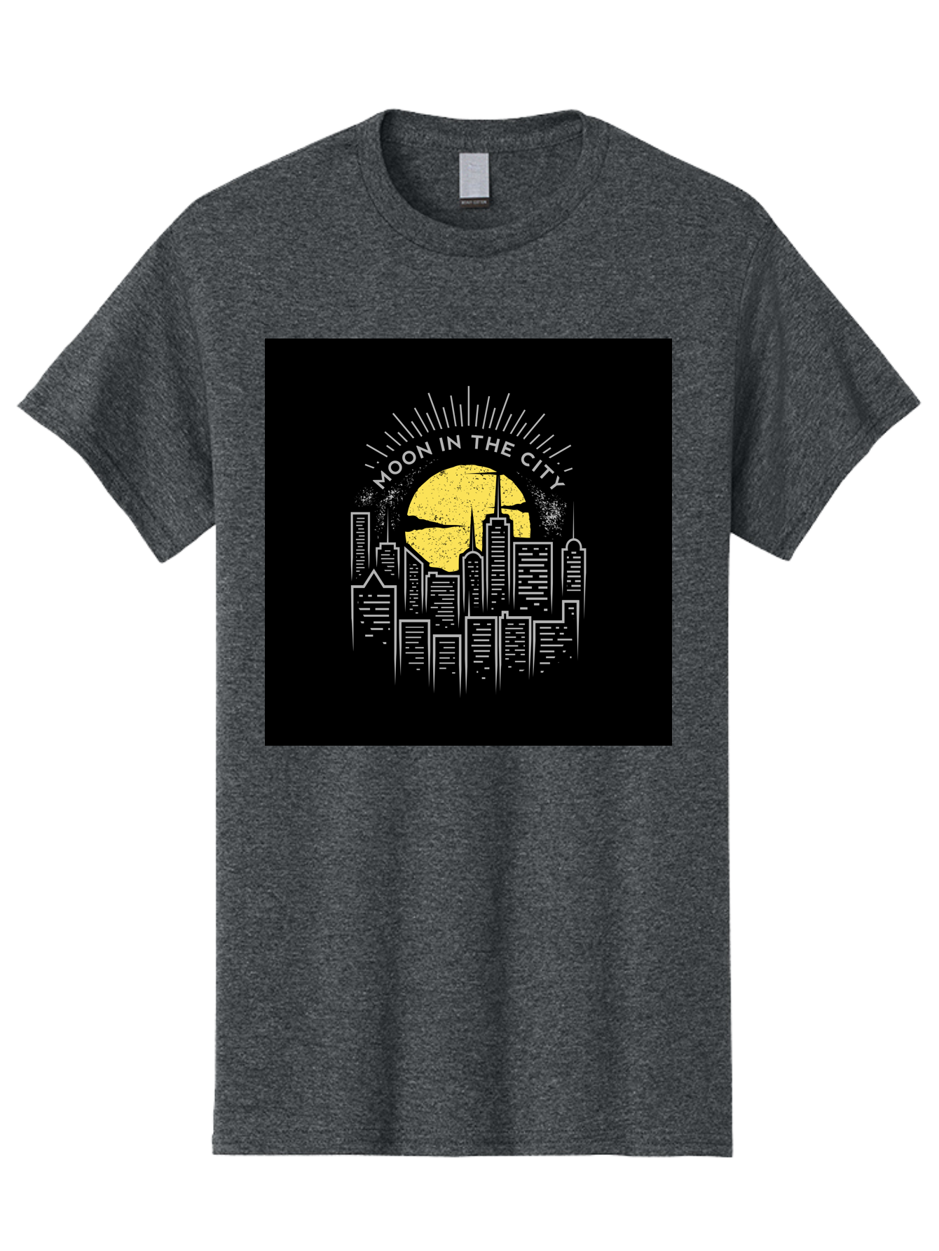 Moon-In-The-City Men'S Graphic Tee, 100% Cotton, Comfortable Casual Summer Wear, Machine Washable, City Skyline, Urban Landscape, Full Moon, Night Scene, Modern Architecture, Skyscrapers, Moonlit, City Life, Urban Ambiance, Nighttime Cityscape Aab474