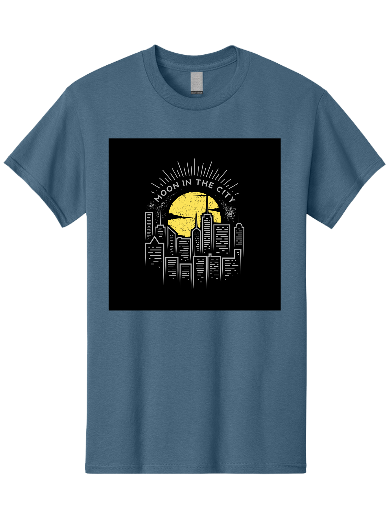 Moon-In-The-City Men'S Graphic Tee, 100% Cotton, Comfortable Casual Summer Wear, Machine Washable, City Skyline, Urban Landscape, Full Moon, Night Scene, Modern Architecture, Skyscrapers, Moonlit, City Life, Urban Ambiance, Nighttime Cityscape Aab474