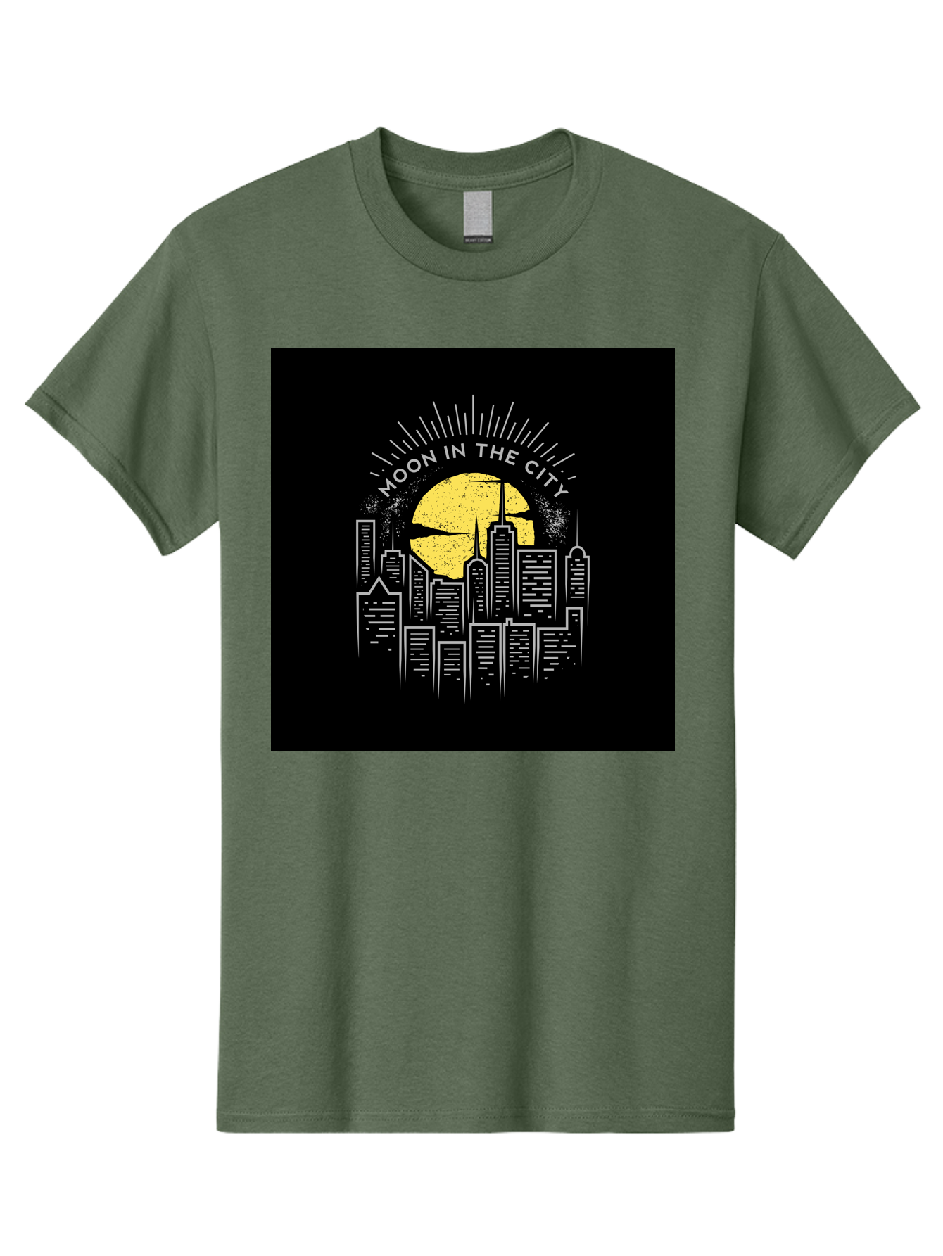 Moon-In-The-City Men'S Graphic Tee, 100% Cotton, Comfortable Casual Summer Wear, Machine Washable, City Skyline, Urban Landscape, Full Moon, Night Scene, Modern Architecture, Skyscrapers, Moonlit, City Life, Urban Ambiance, Nighttime Cityscape Aab474