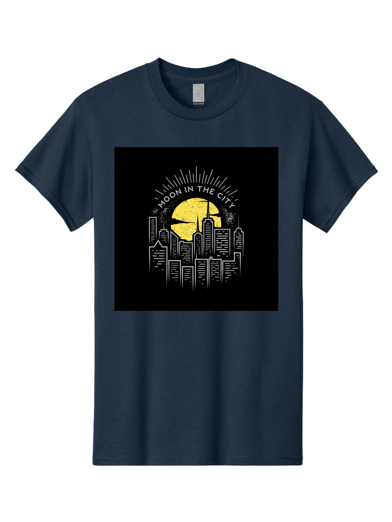 Moon-In-The-City Men'S Graphic Tee, 100% Cotton, Comfortable Casual Summer Wear, Machine Washable, City Skyline, Urban Landscape, Full Moon, Night Scene, Modern Architecture, Skyscrapers, Moonlit, City Life, Urban Ambiance, Nighttime Cityscape Aab474