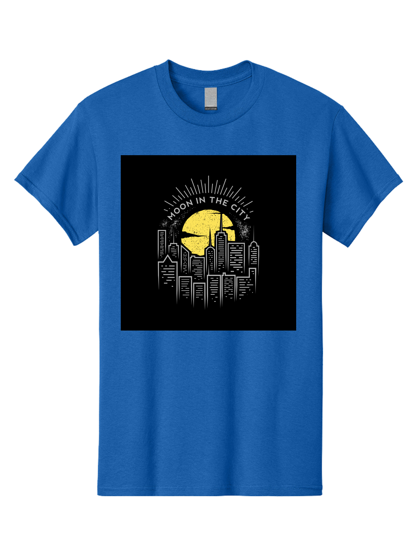 Moon-In-The-City Men'S Graphic Tee, 100% Cotton, Comfortable Casual Summer Wear, Machine Washable, City Skyline, Urban Landscape, Full Moon, Night Scene, Modern Architecture, Skyscrapers, Moonlit, City Life, Urban Ambiance, Nighttime Cityscape Aab474