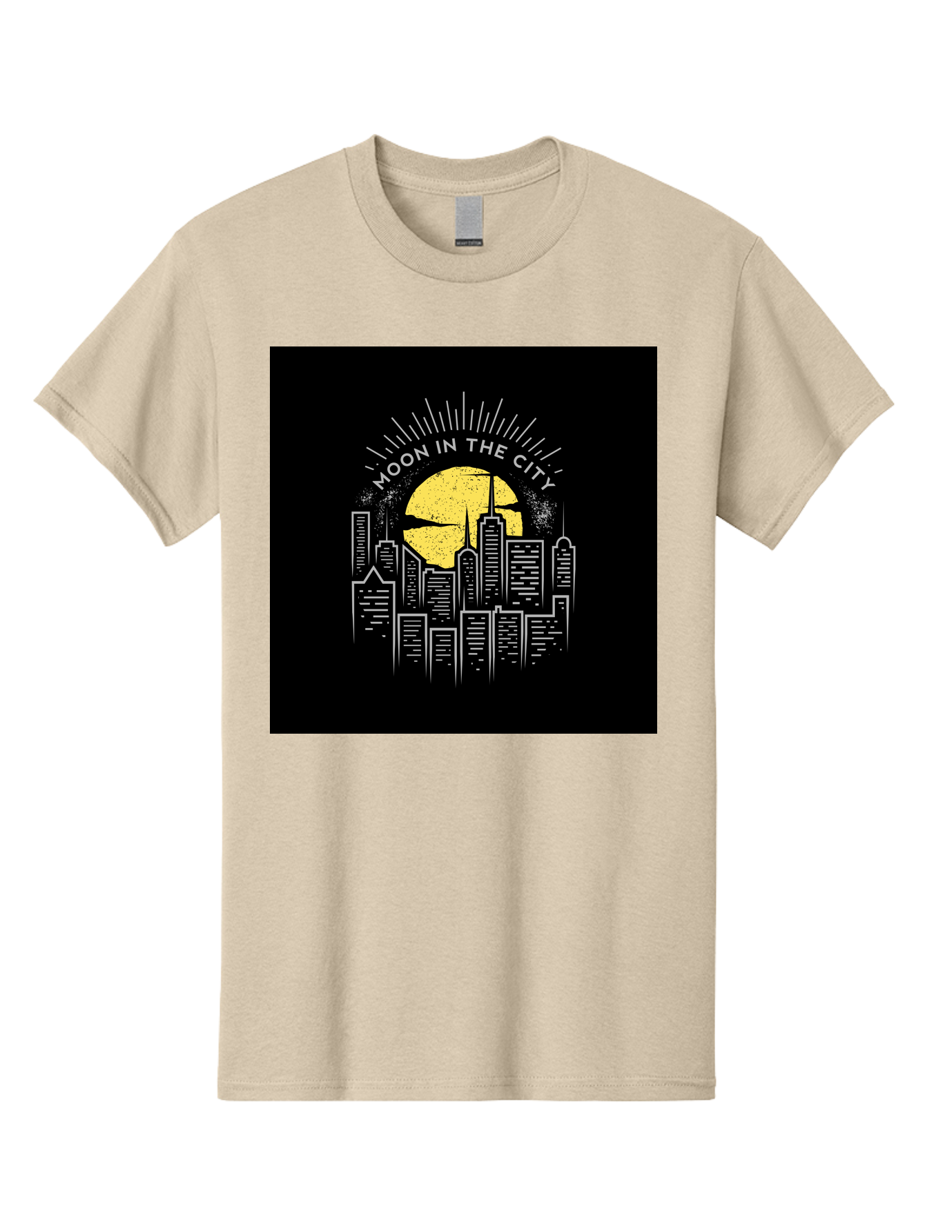 Moon-In-The-City Men'S Graphic Tee, 100% Cotton, Comfortable Casual Summer Wear, Machine Washable, City Skyline, Urban Landscape, Full Moon, Night Scene, Modern Architecture, Skyscrapers, Moonlit, City Life, Urban Ambiance, Nighttime Cityscape Aab474