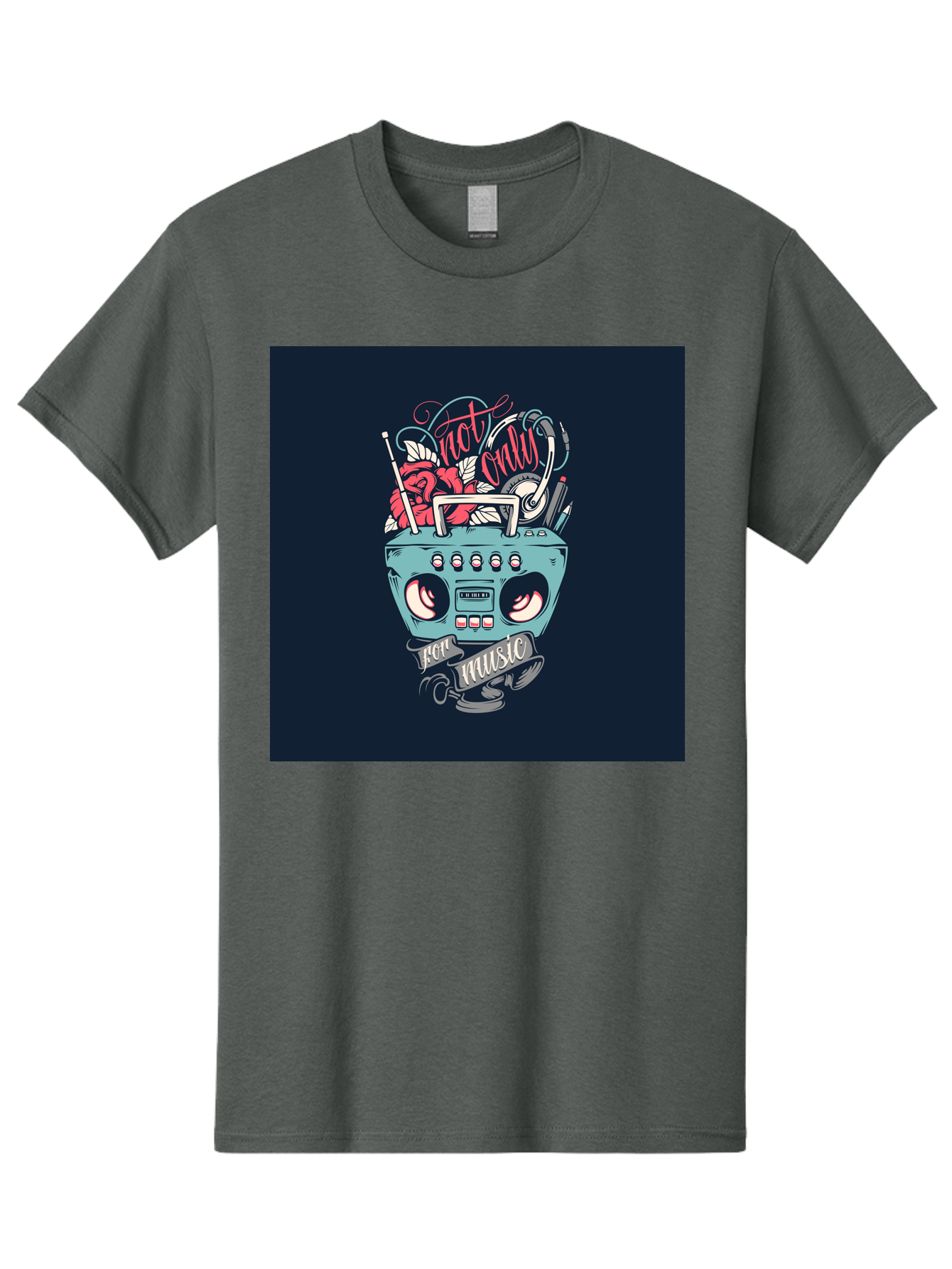 Not-Only-For-Music-Boombox Men'S Graphic Tee, 100% Cotton, Comfortable Casual Summer Wear, Machine Washable, Boombox Illustration, Cartoon Style, Vintage Electronics, Music Lovers, Retro Design, Cassette Tape, Headphones, Roses, Nostalgia, Aab475