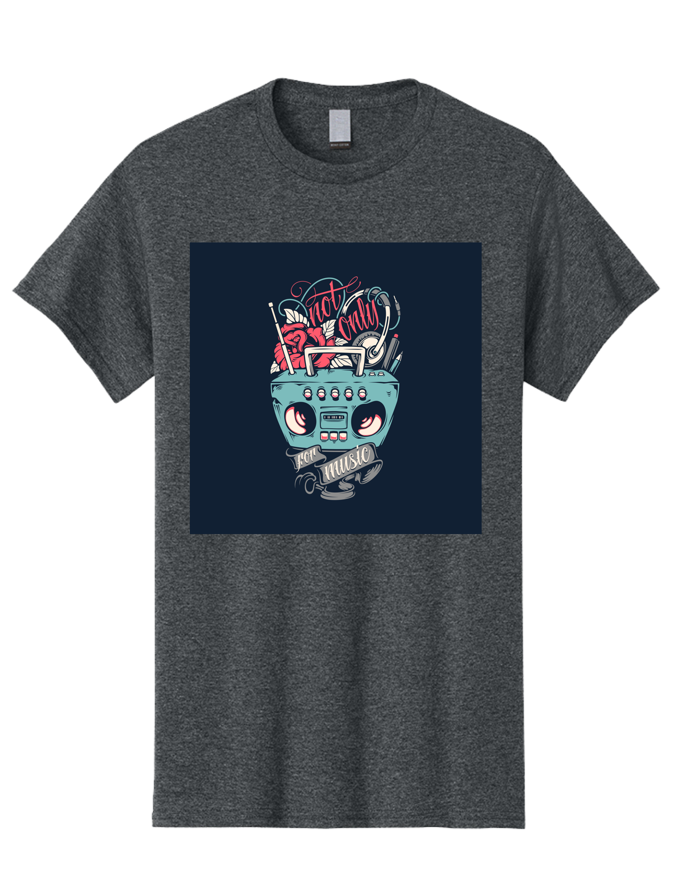 Not-Only-For-Music-Boombox Men'S Graphic Tee, 100% Cotton, Comfortable Casual Summer Wear, Machine Washable, Boombox Illustration, Cartoon Style, Vintage Electronics, Music Lovers, Retro Design, Cassette Tape, Headphones, Roses, Nostalgia, Aab475