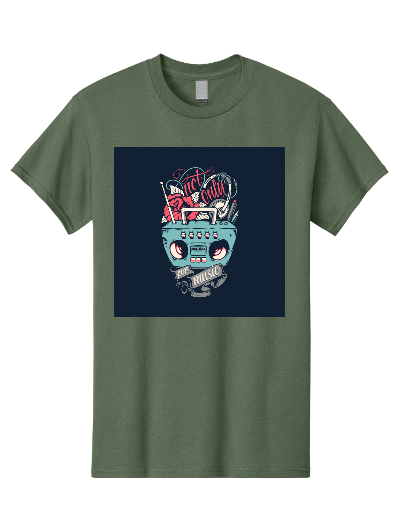 Not-Only-For-Music-Boombox Men'S Graphic Tee, 100% Cotton, Comfortable Casual Summer Wear, Machine Washable, Boombox Illustration, Cartoon Style, Vintage Electronics, Music Lovers, Retro Design, Cassette Tape, Headphones, Roses, Nostalgia, Aab475