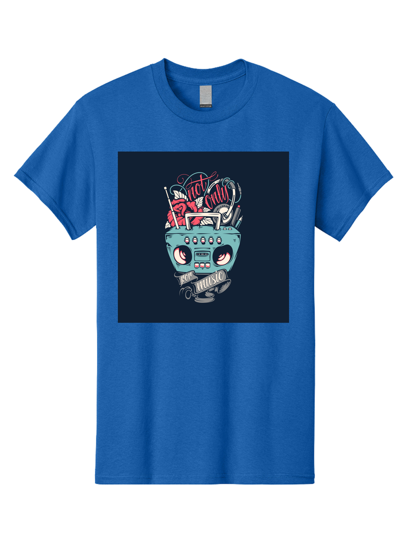 Not-Only-For-Music-Boombox Men'S Graphic Tee, 100% Cotton, Comfortable Casual Summer Wear, Machine Washable, Boombox Illustration, Cartoon Style, Vintage Electronics, Music Lovers, Retro Design, Cassette Tape, Headphones, Roses, Nostalgia, Aab475